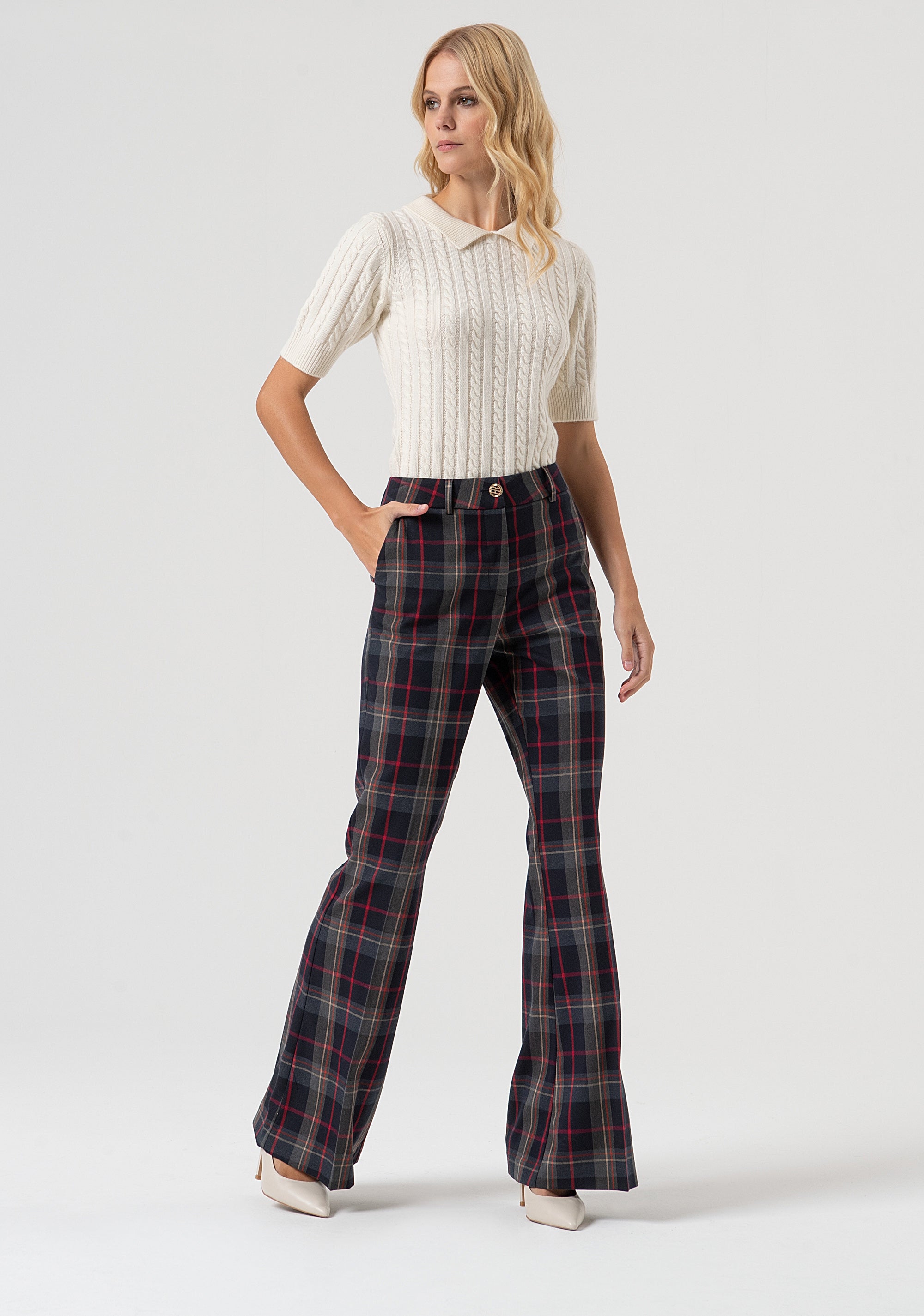 Bootcut pant made in tartan fabric Fracomina FR25WVA003W45995-T62-3