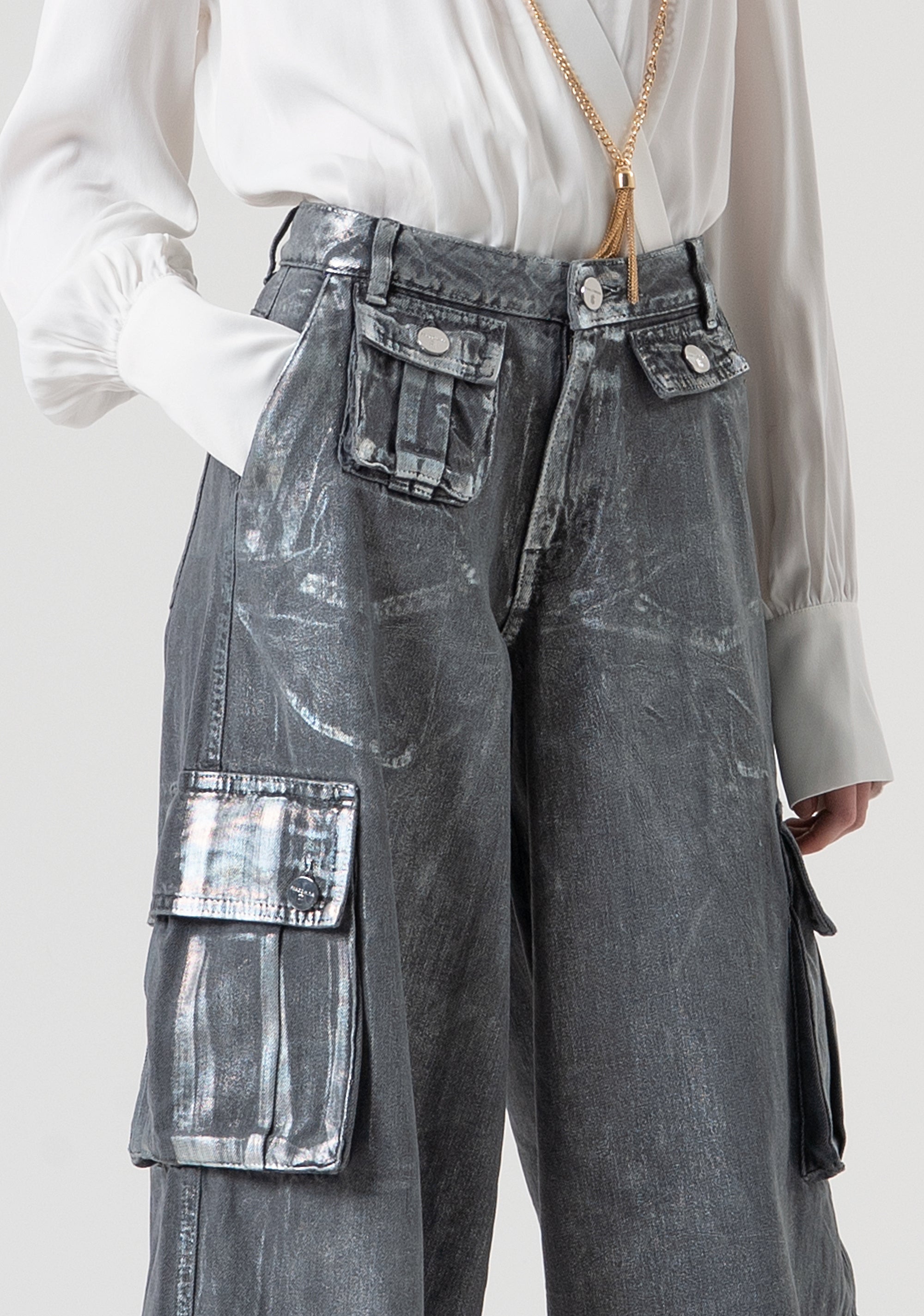 Jeans baggy cargo made in denim with coating Fracomina FR25WVC006D419O8-T59-2