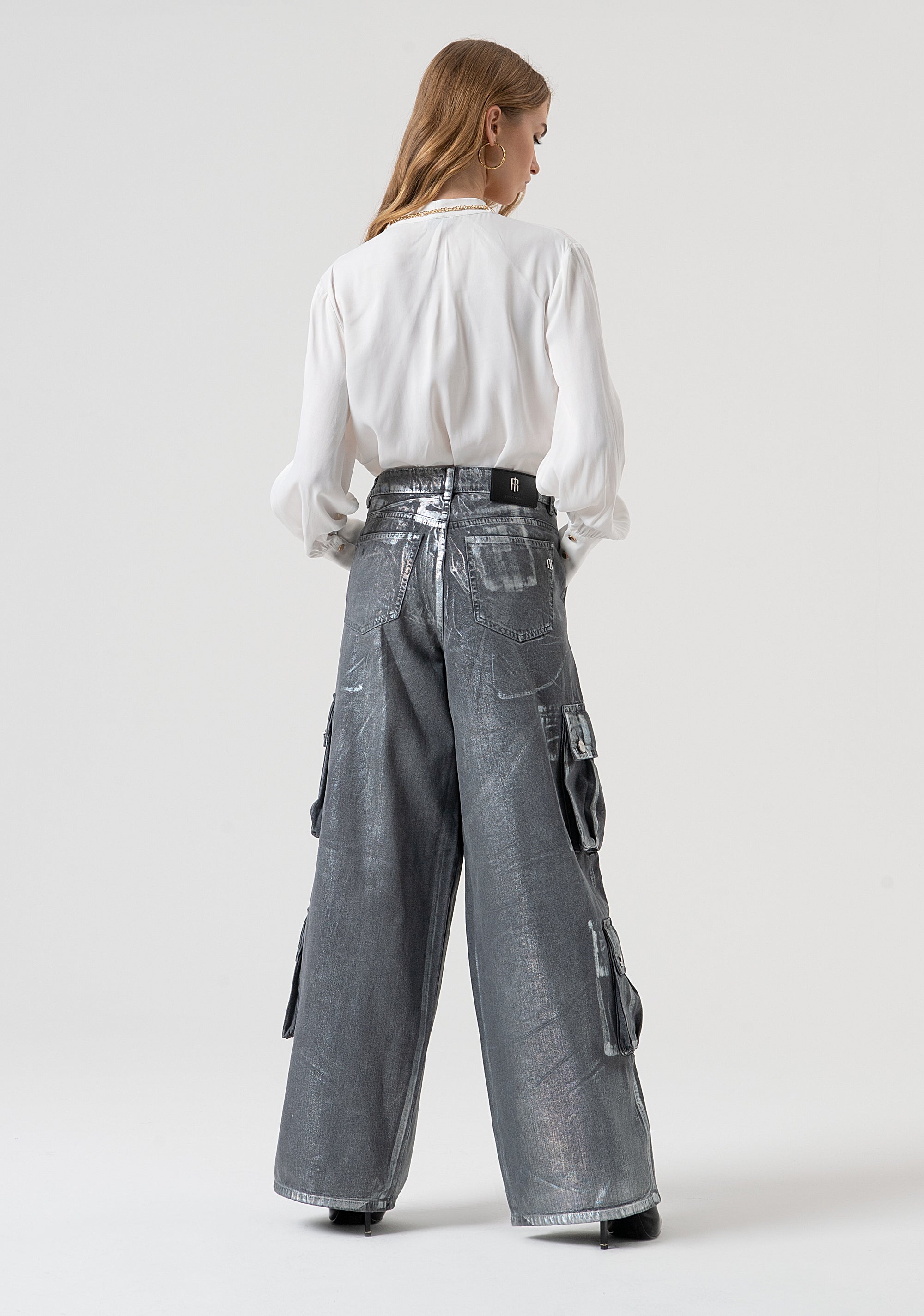 Jeans baggy cargo made in denim with coating Fracomina FR25WVC006D419O8-T59-4