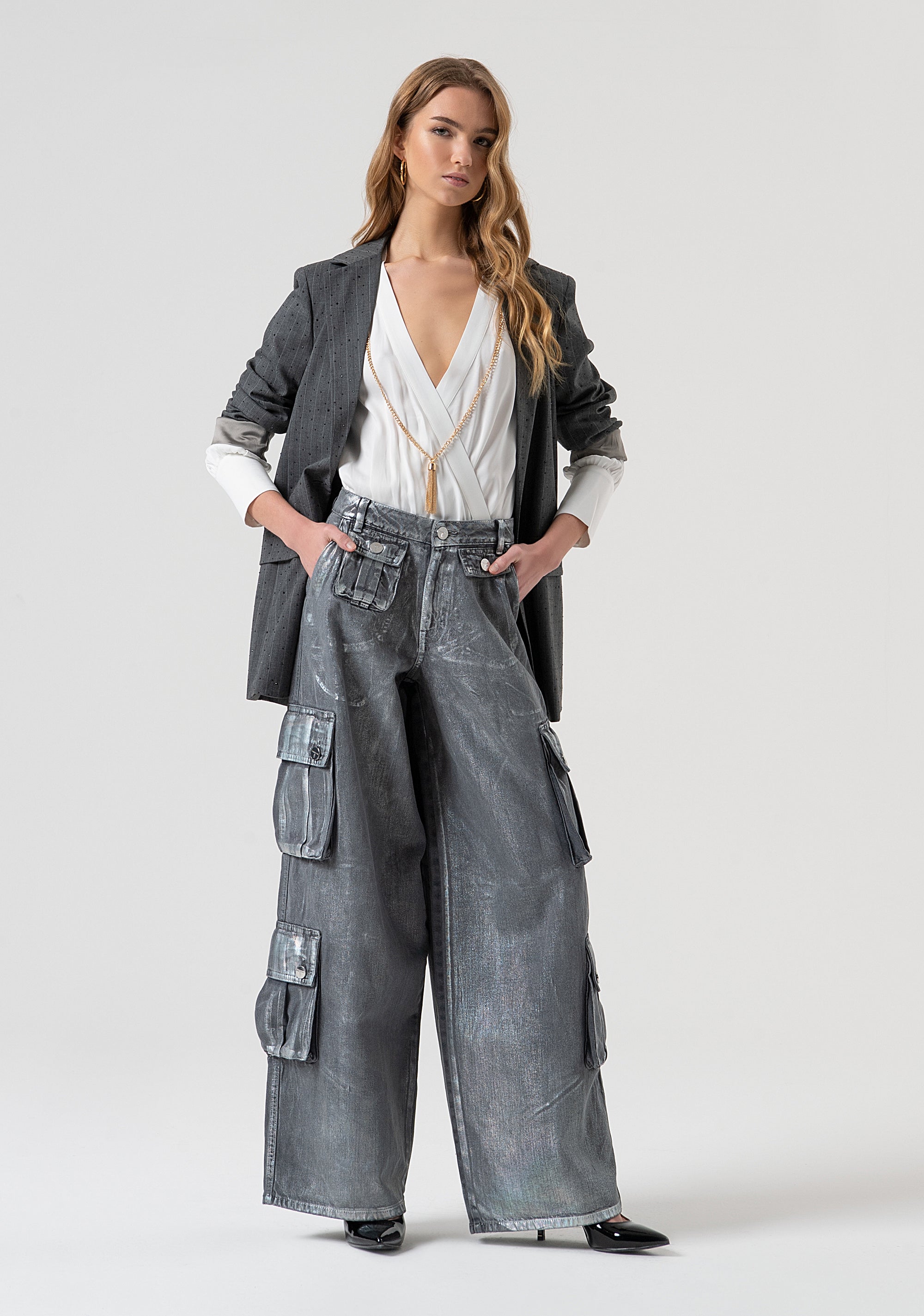 Jeans baggy cargo made in denim with coating Fracomina FR25WVC006D419O8-T59-5