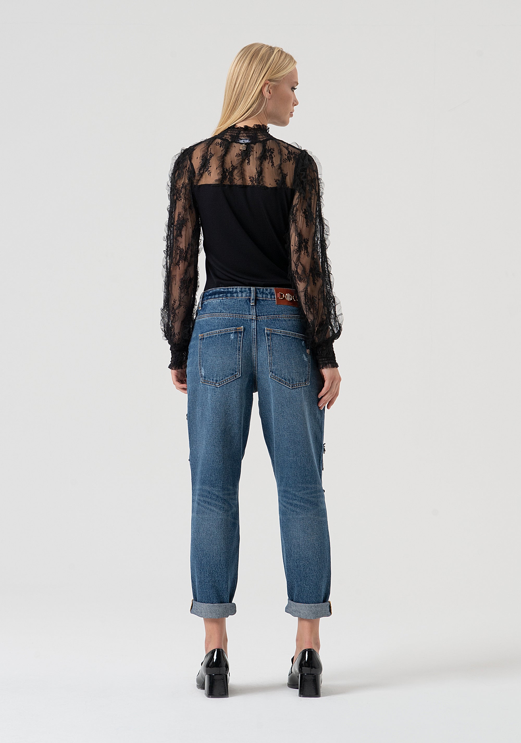 Jeans carrot mom fit made in denim with vintage wash and shiny applications Fracomina FR25WVD005D419P2-A99-4