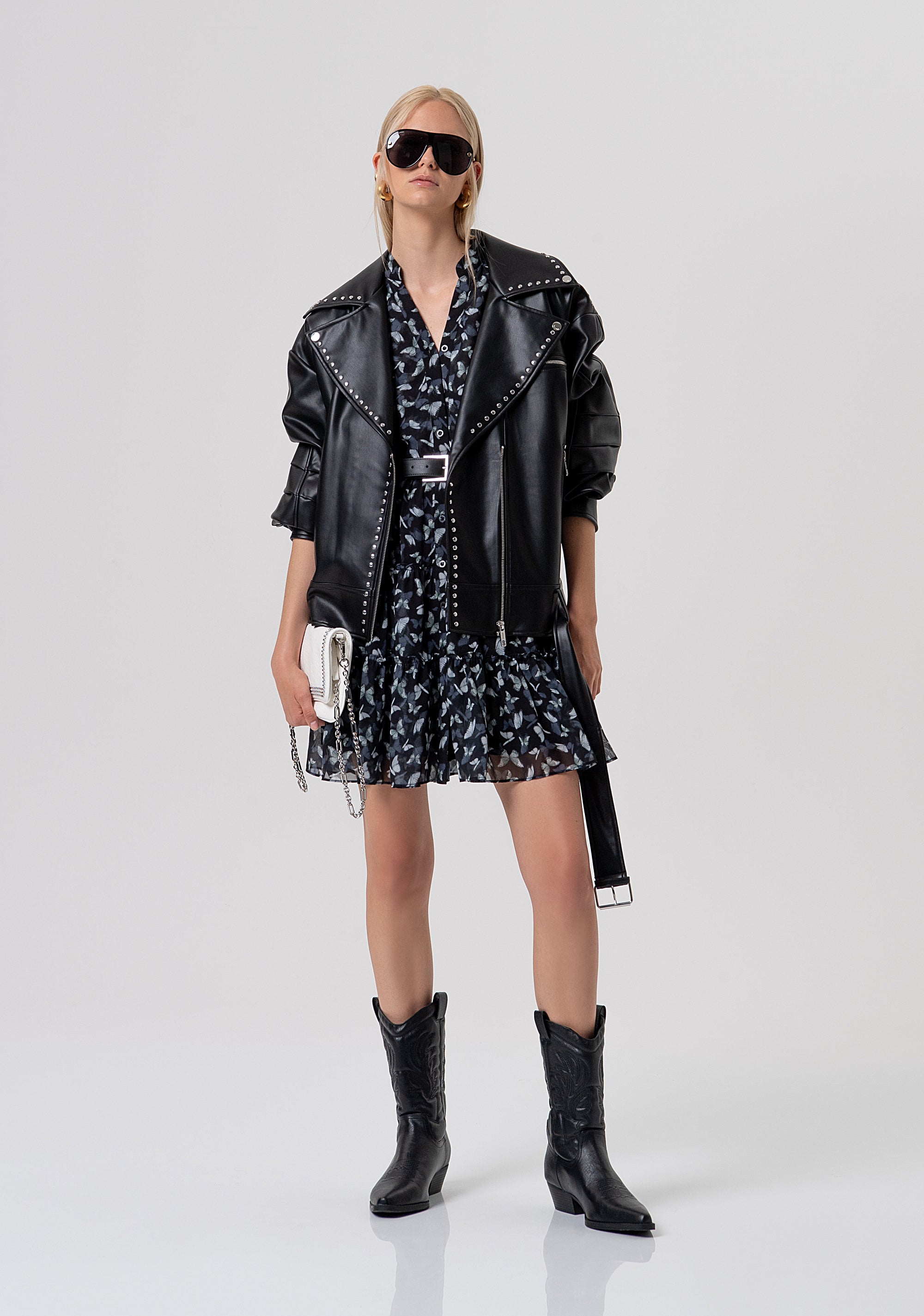 Biker jacket over fit with studs Fracomina FR26SC1001P411D9-053-4