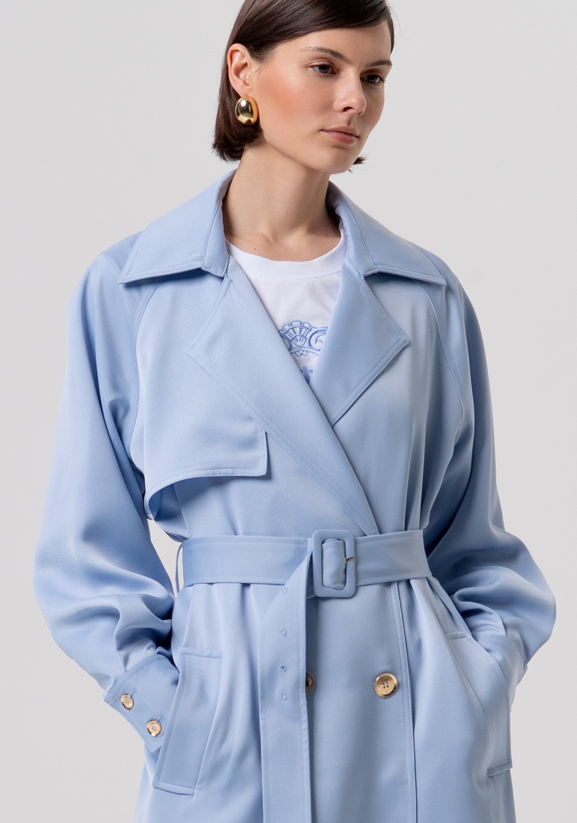 Long trench jacket regular fit made in satin Fracomina FR26SC7003W41101-175-2