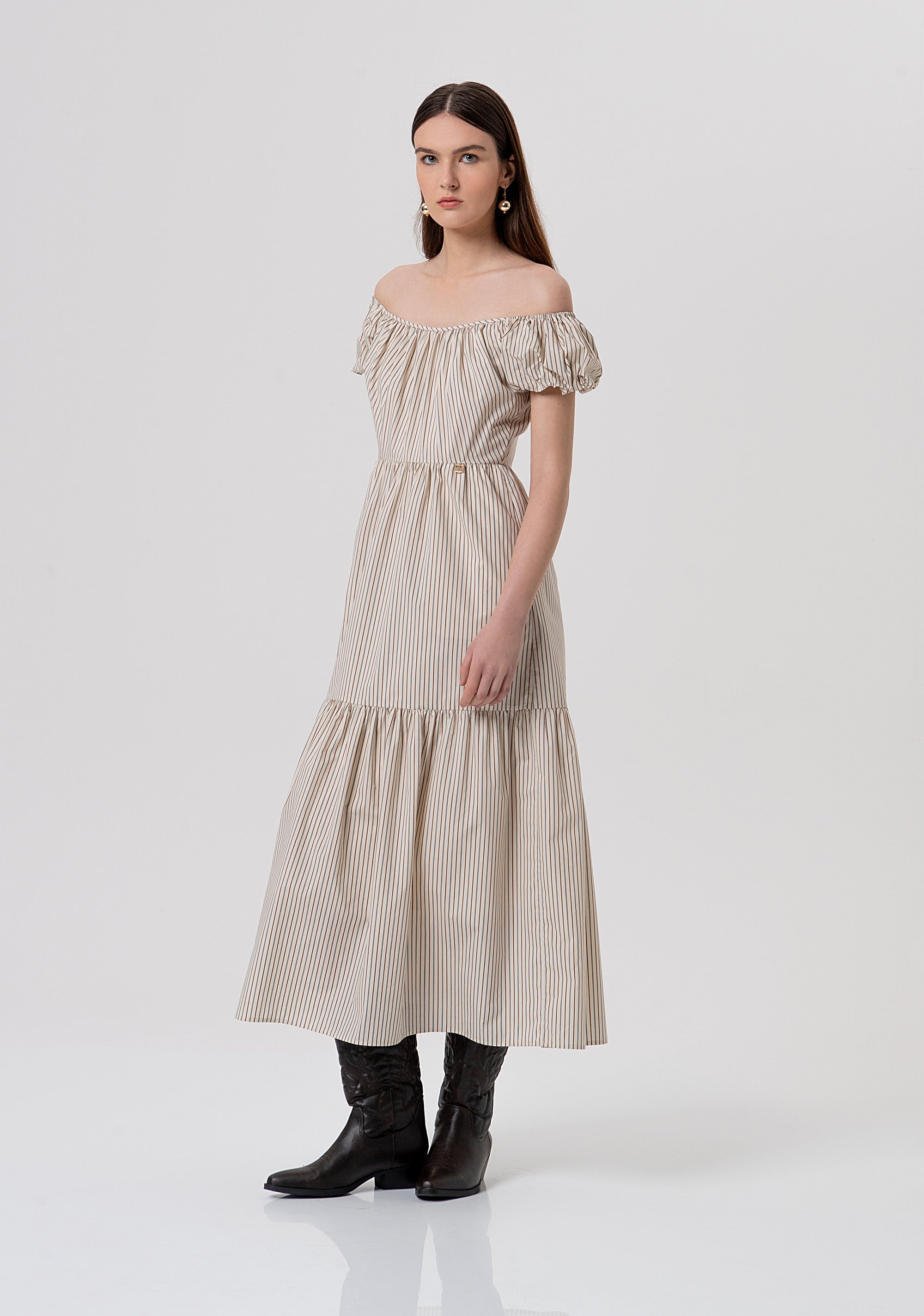 Long dress regular fit made in striped cotton Fracomina FR26SD3004W513N8-508-1