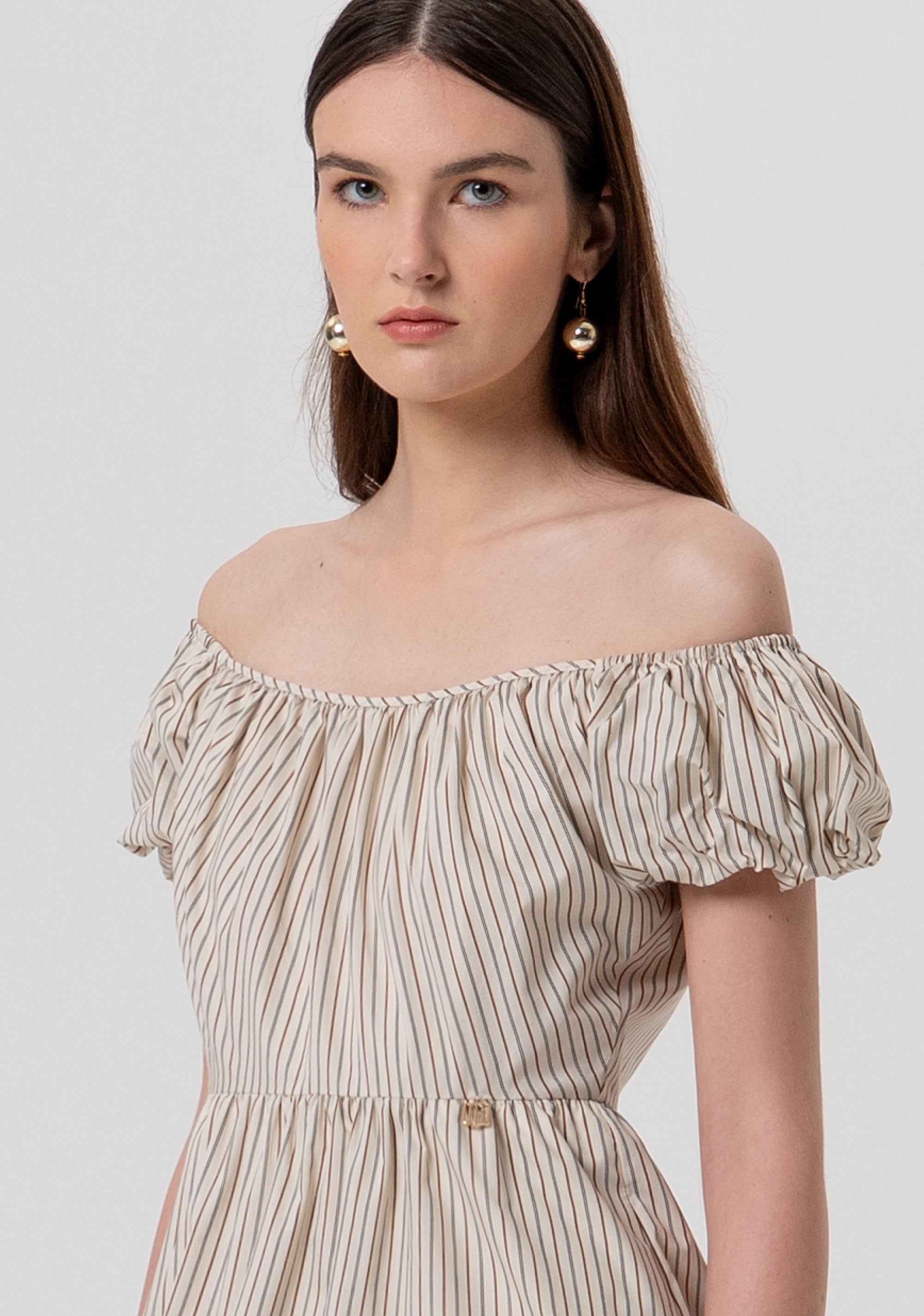 Long dress regular fit made in striped cotton Fracomina FR26SD3004W513N8-508-2