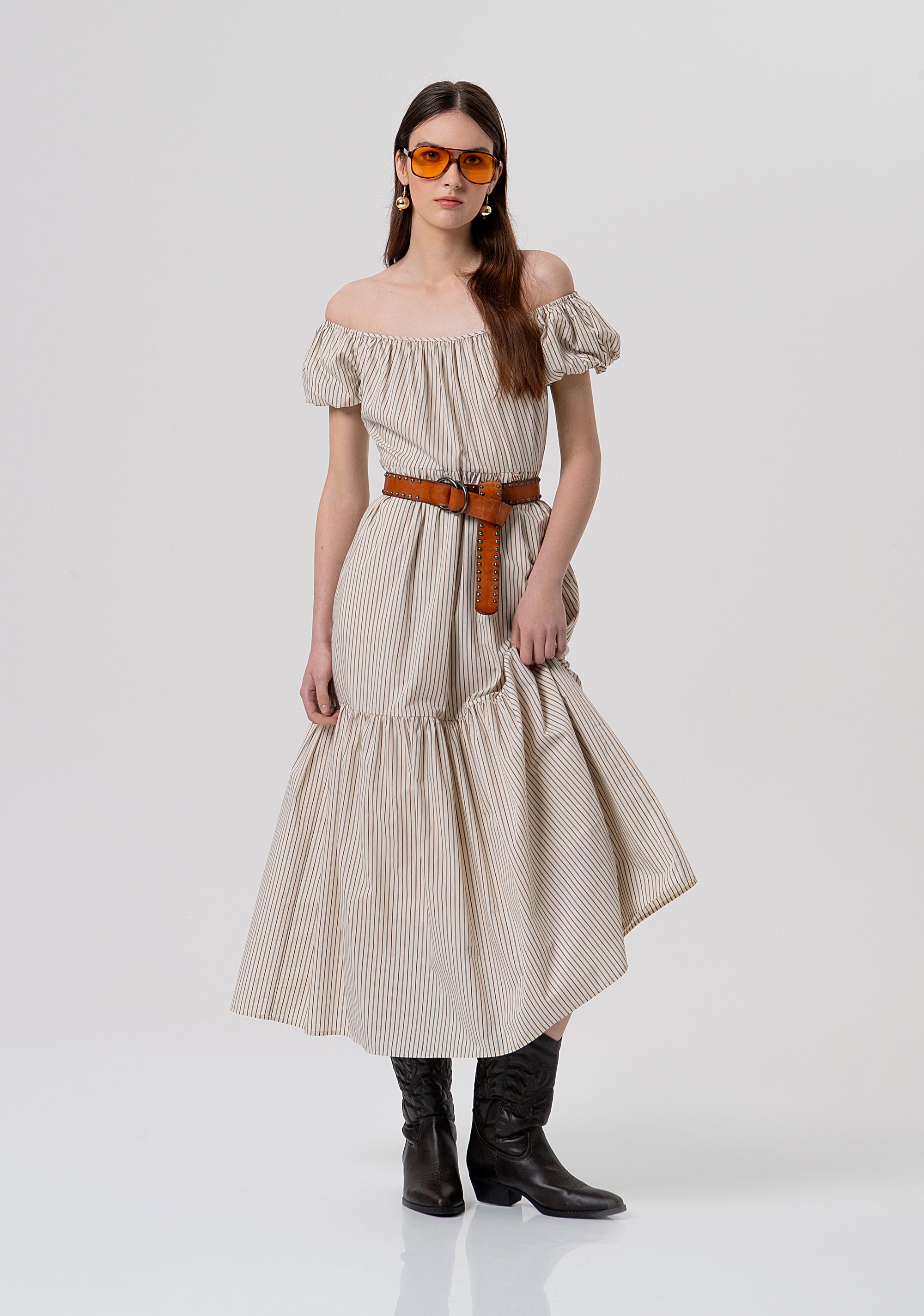 Long dress regular fit made in striped cotton Fracomina FR26SD3004W513N8-508-4