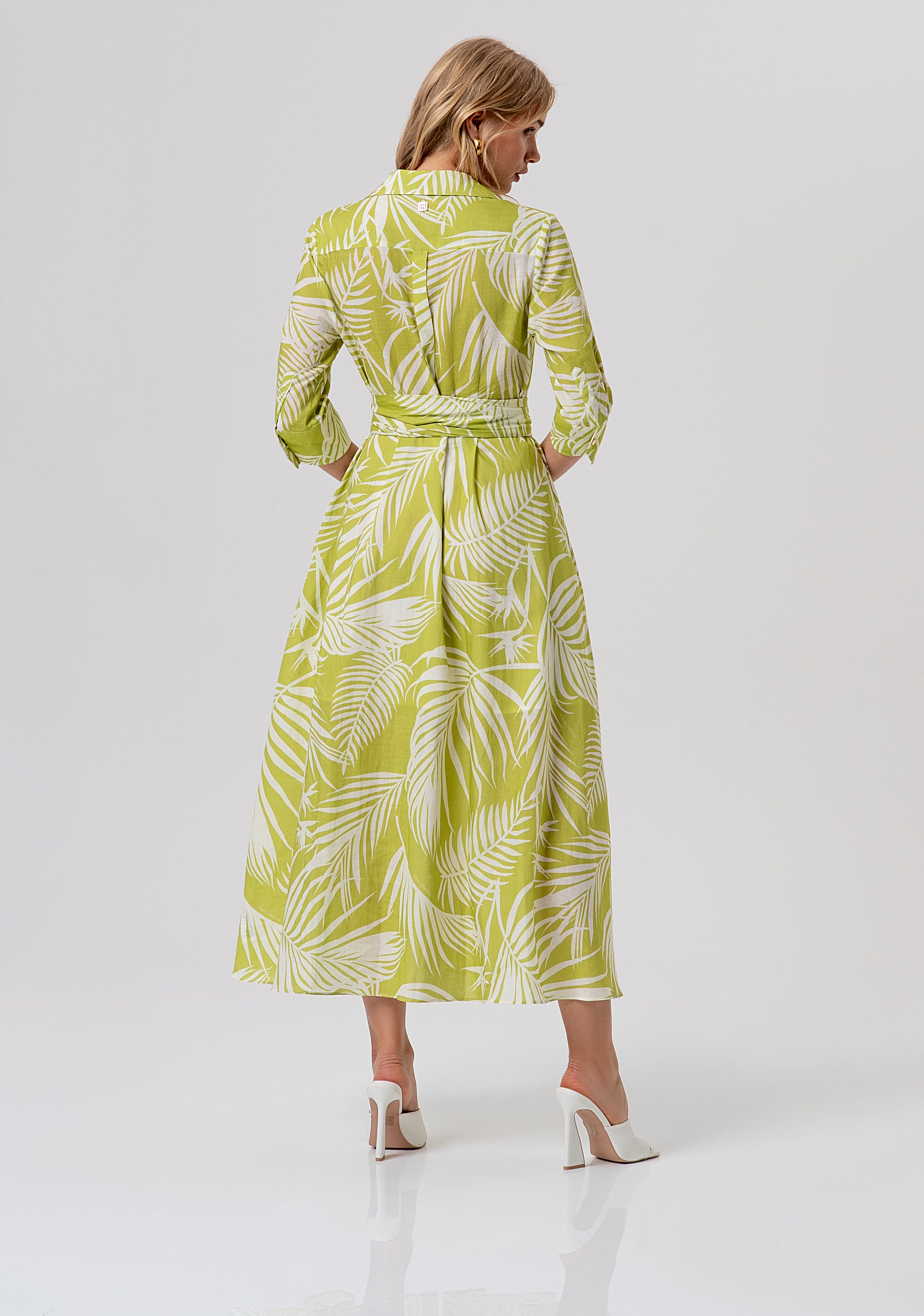 Long chemisier dress regular fit with leaves pattern Fracomina FR26SD3013W835R8-M36-3