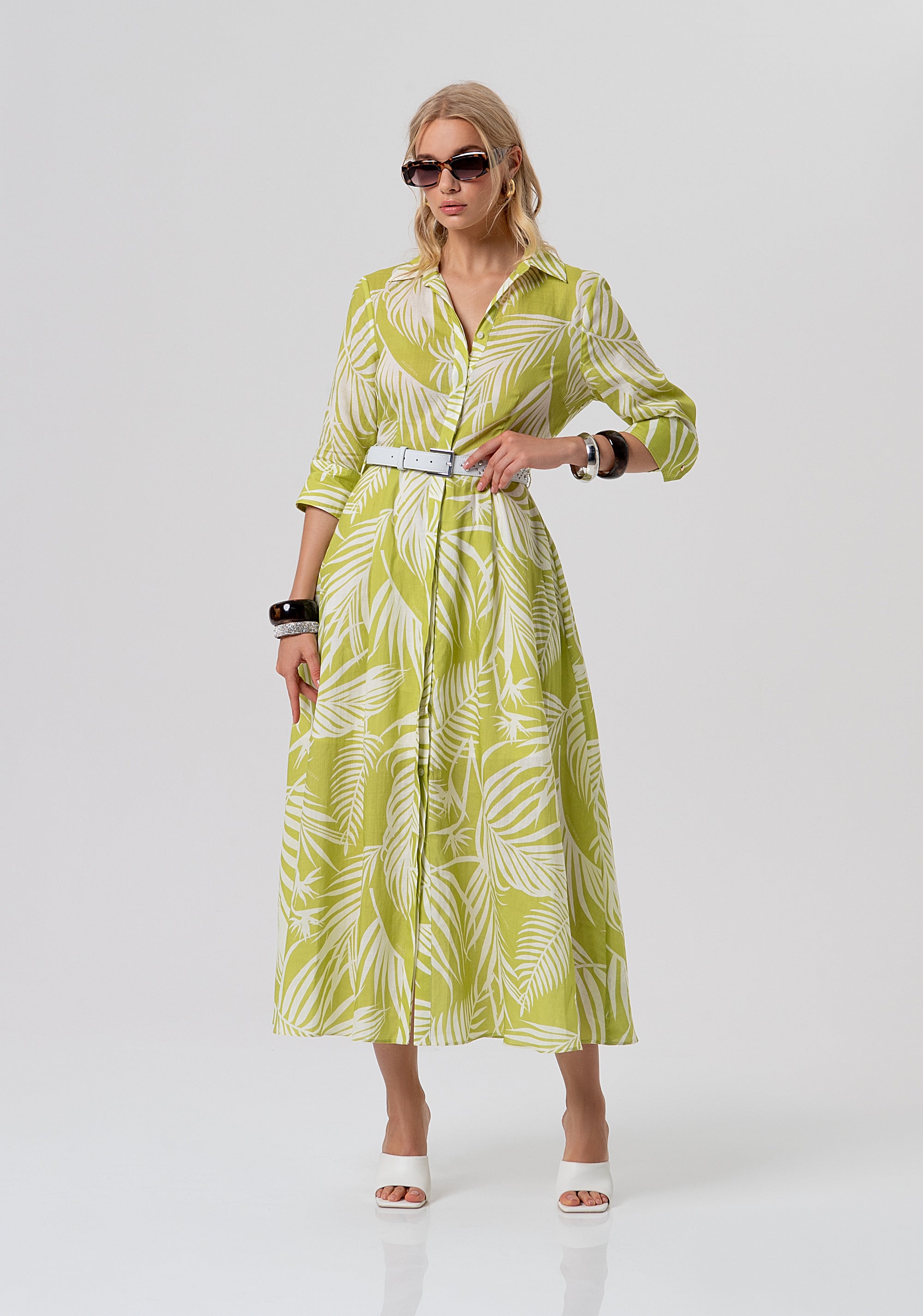 Long chemisier dress regular fit with leaves pattern Fracomina FR26SD3013W835R8-M36-4