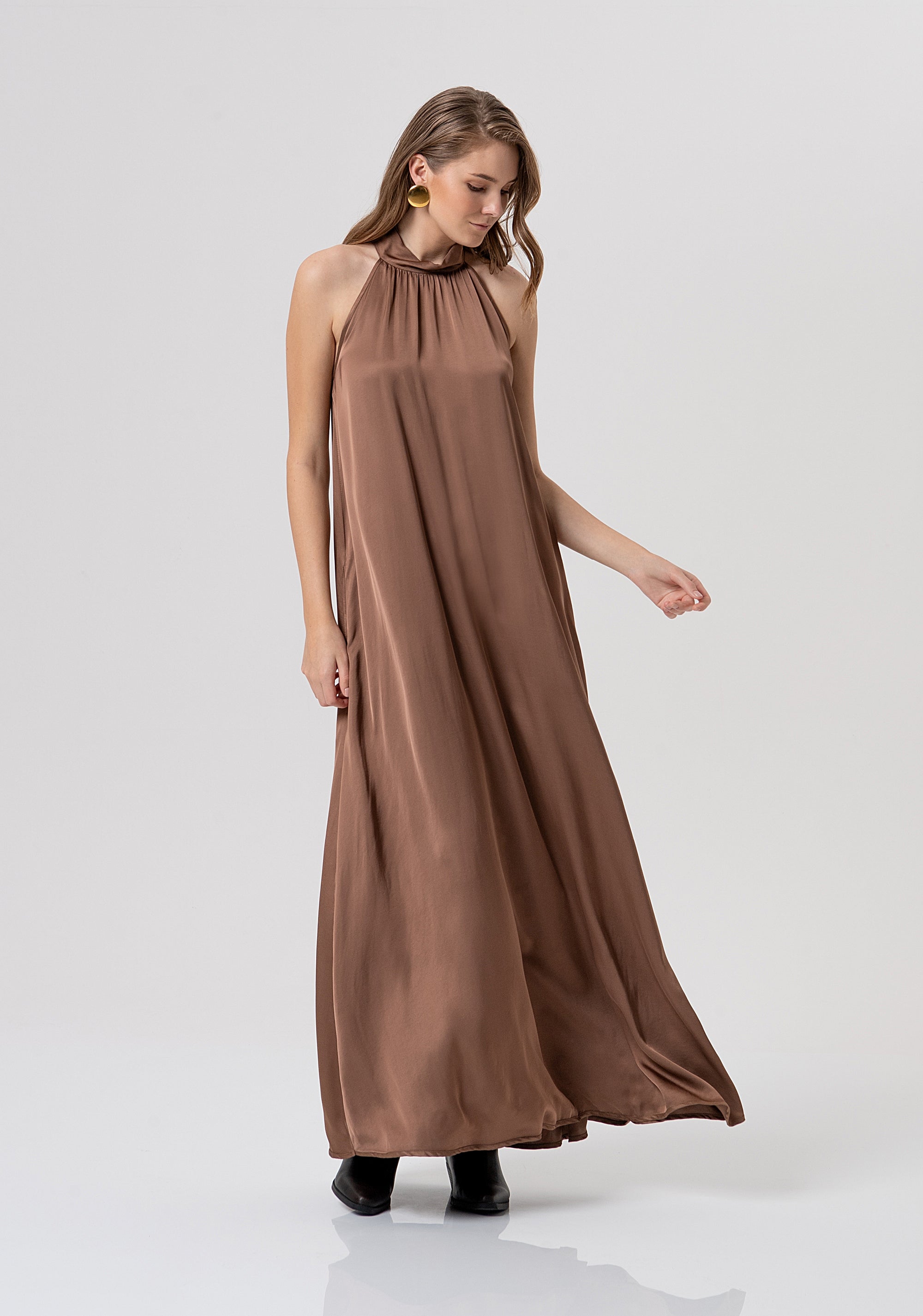 Sleeveless dress A-shape made in viscose satin Fracomina FR26SD3016W41301-M07-1