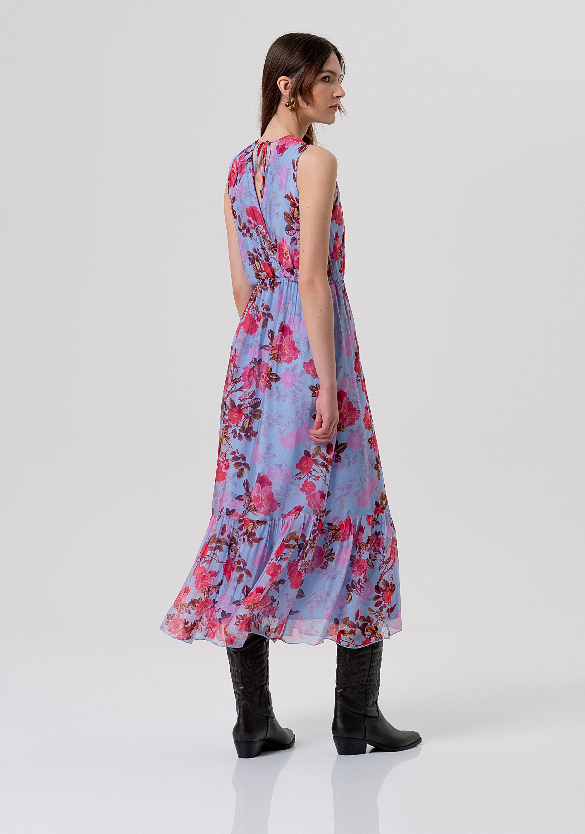 Sleeveless dress made in light viscose and silk and with flowery pattern Fracomina FR26SD3018W774R8-M27-3