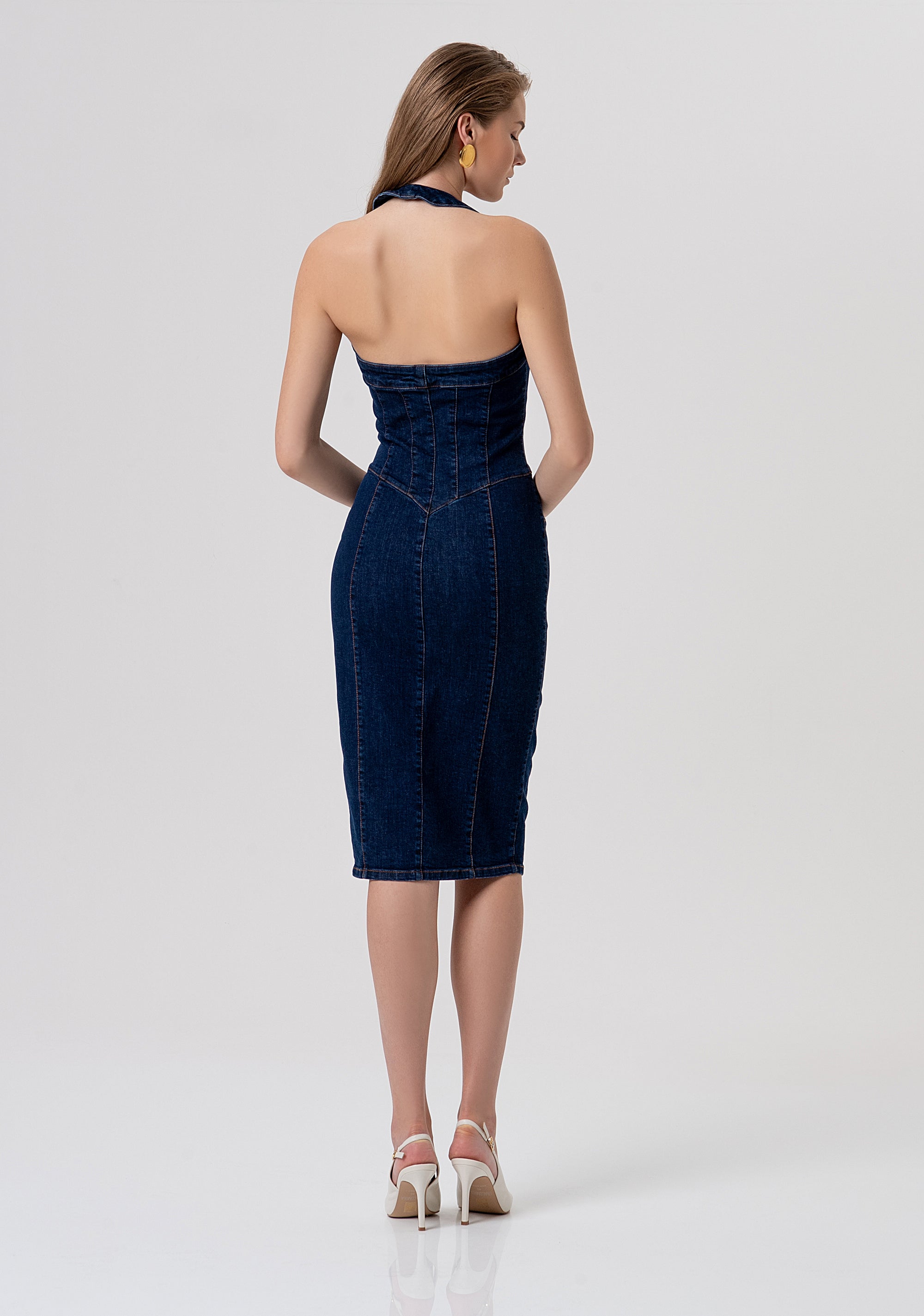 Sleeveless dress slim fit middle length made in denim with raw wash Fracomina FR26SD4005D46093-L23-3