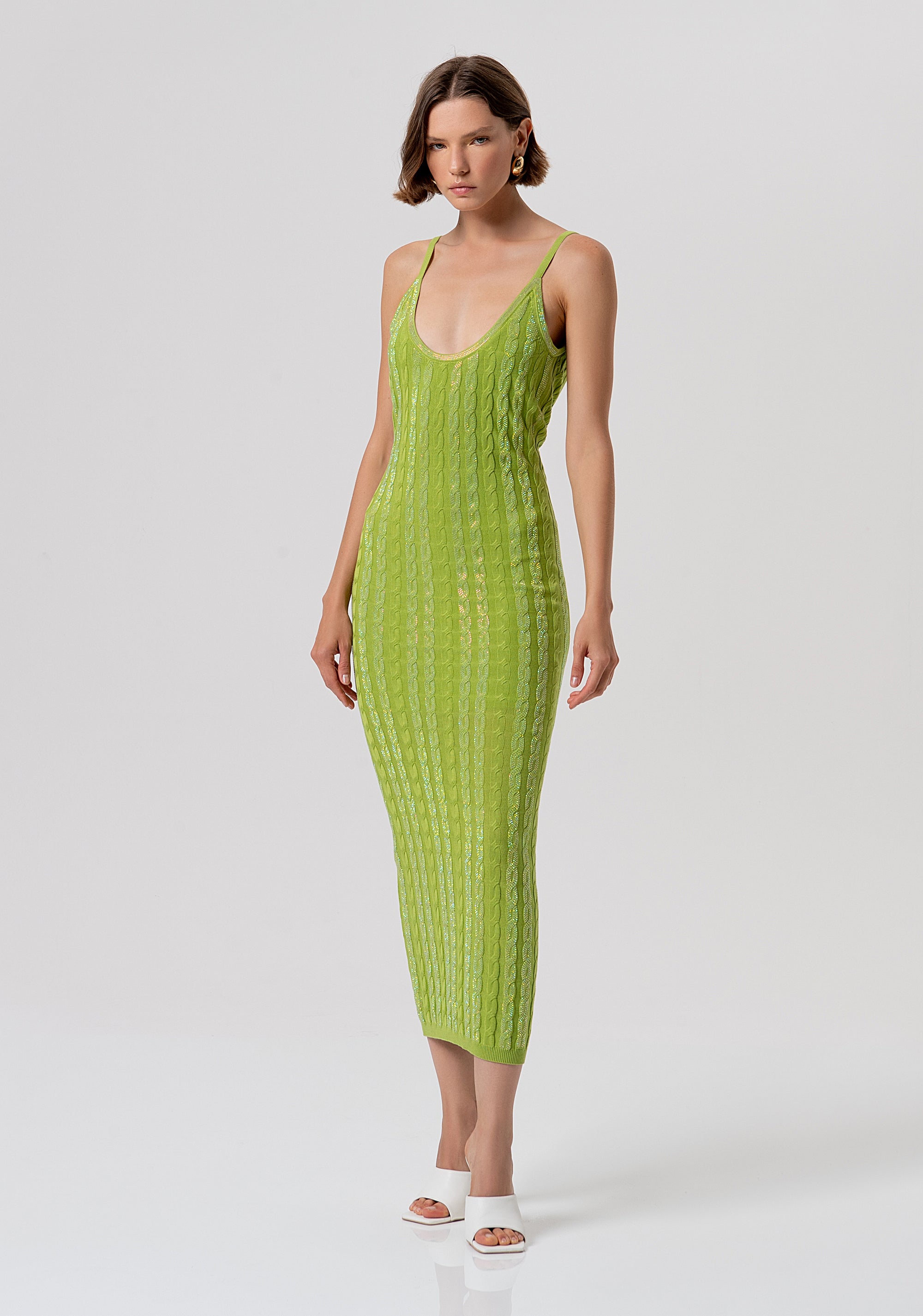 Knitted sleeveless dress slim fit middle length with plaits Fracomina FR26SD5001K547R9-813-1