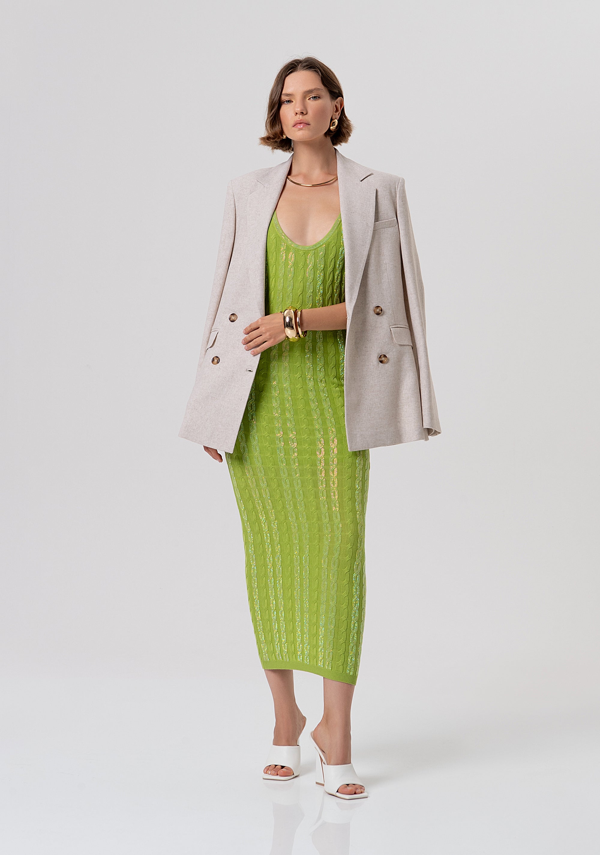 Knitted sleeveless dress slim fit middle length with plaits Fracomina FR26SD5001K547R9-813-4