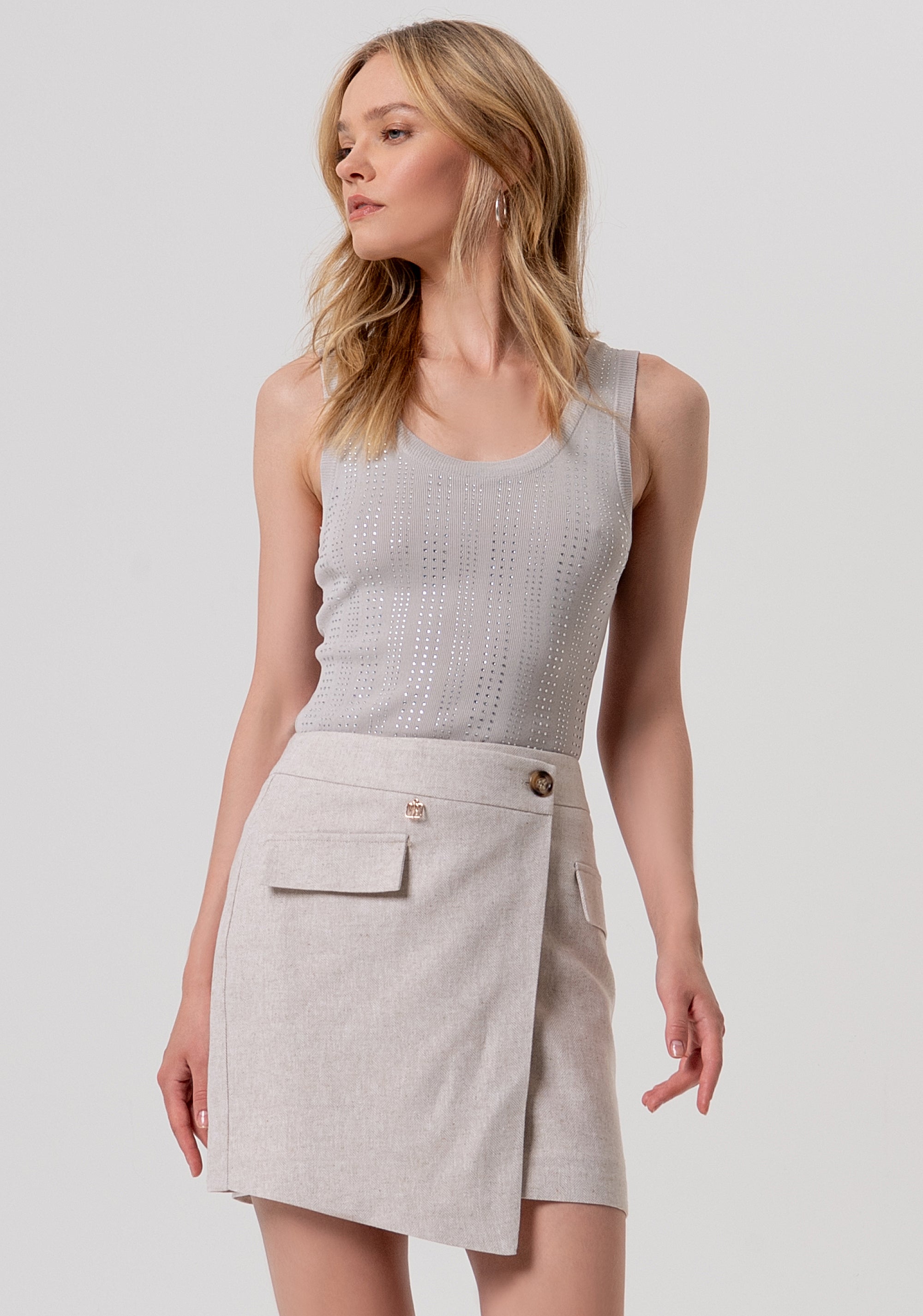 Mini wrap skirt A-shape made in linen Fracomina FR26SG1005W67101-251-2