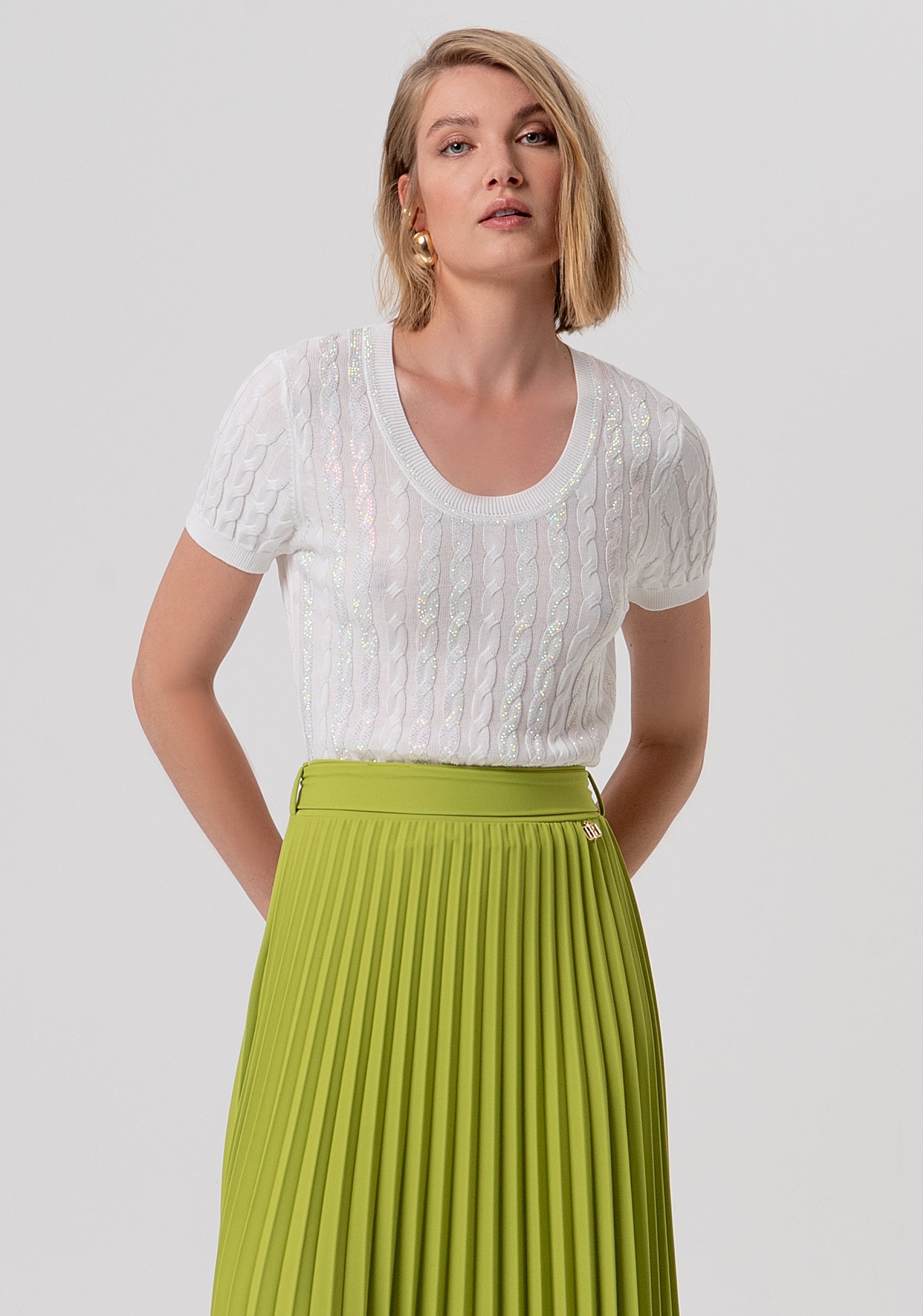 Flare skirt middle length with plissè effect Fracomina FR26SG2005W436F9-813-2