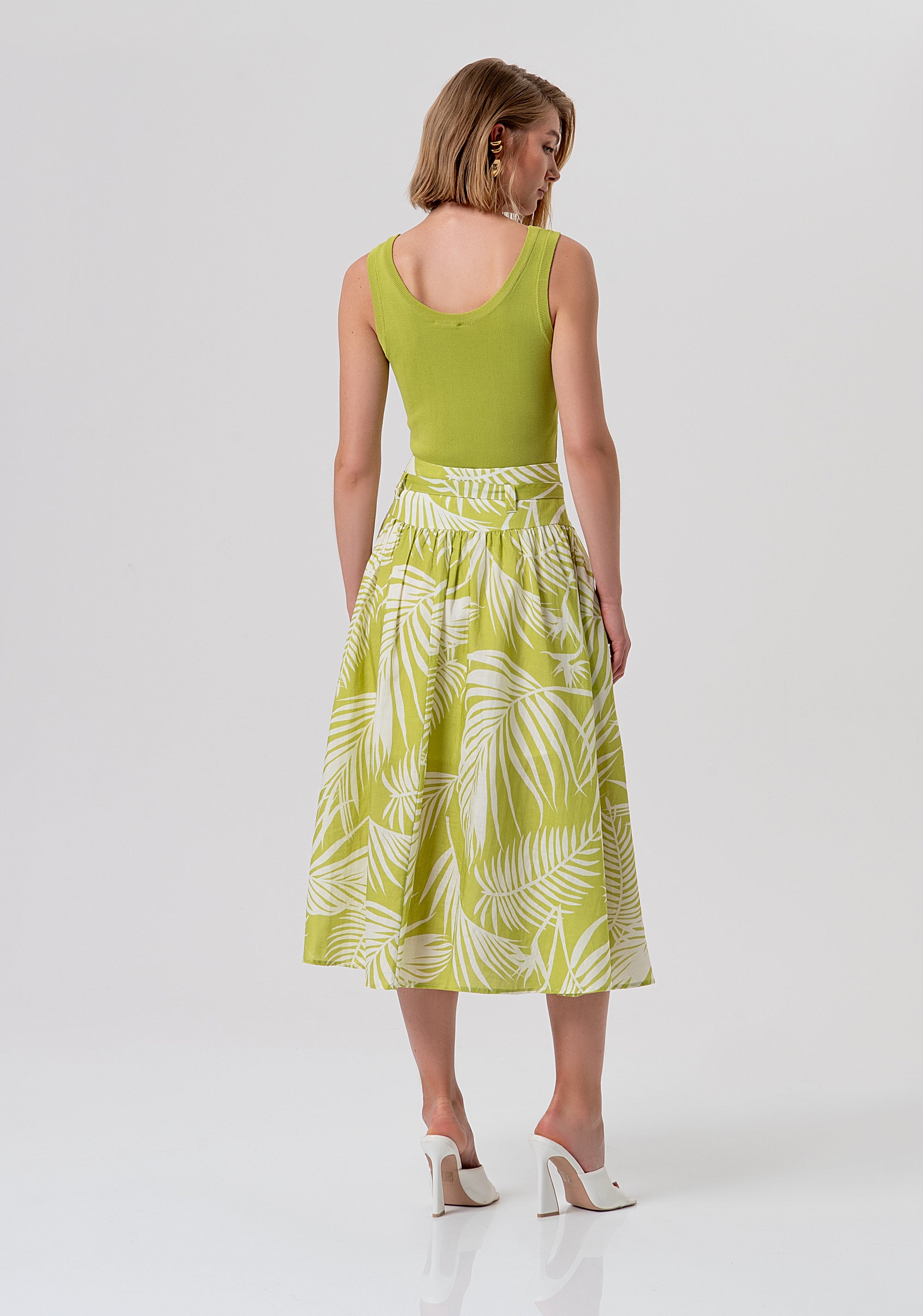 Flare skirt middle length with leaves pattern Fracomina FR26SG2008W835R8-M36-4