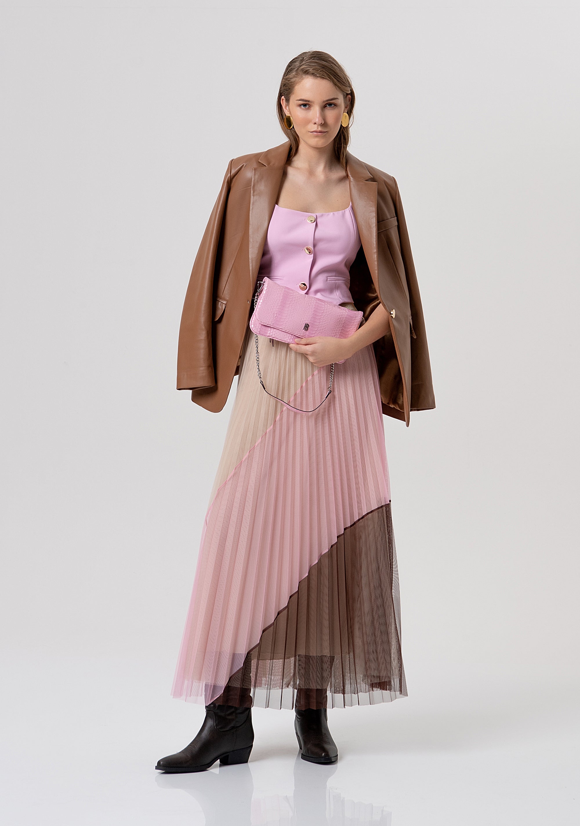 Long skirt flare made in tulle with plissè effect Fracomina FR26SG3009W529F9-210-4