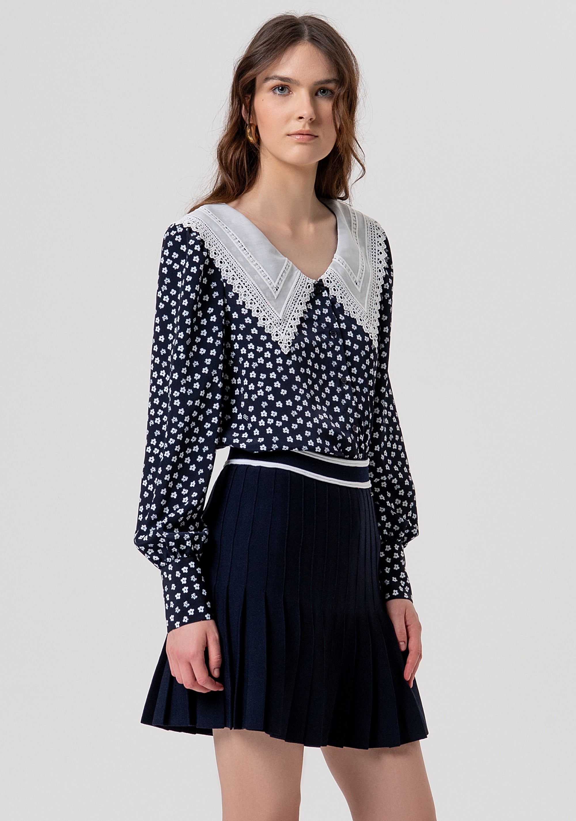 Knitted mini skirt flare with plissè effect Fracomina FR26SG4002K41601-968-2