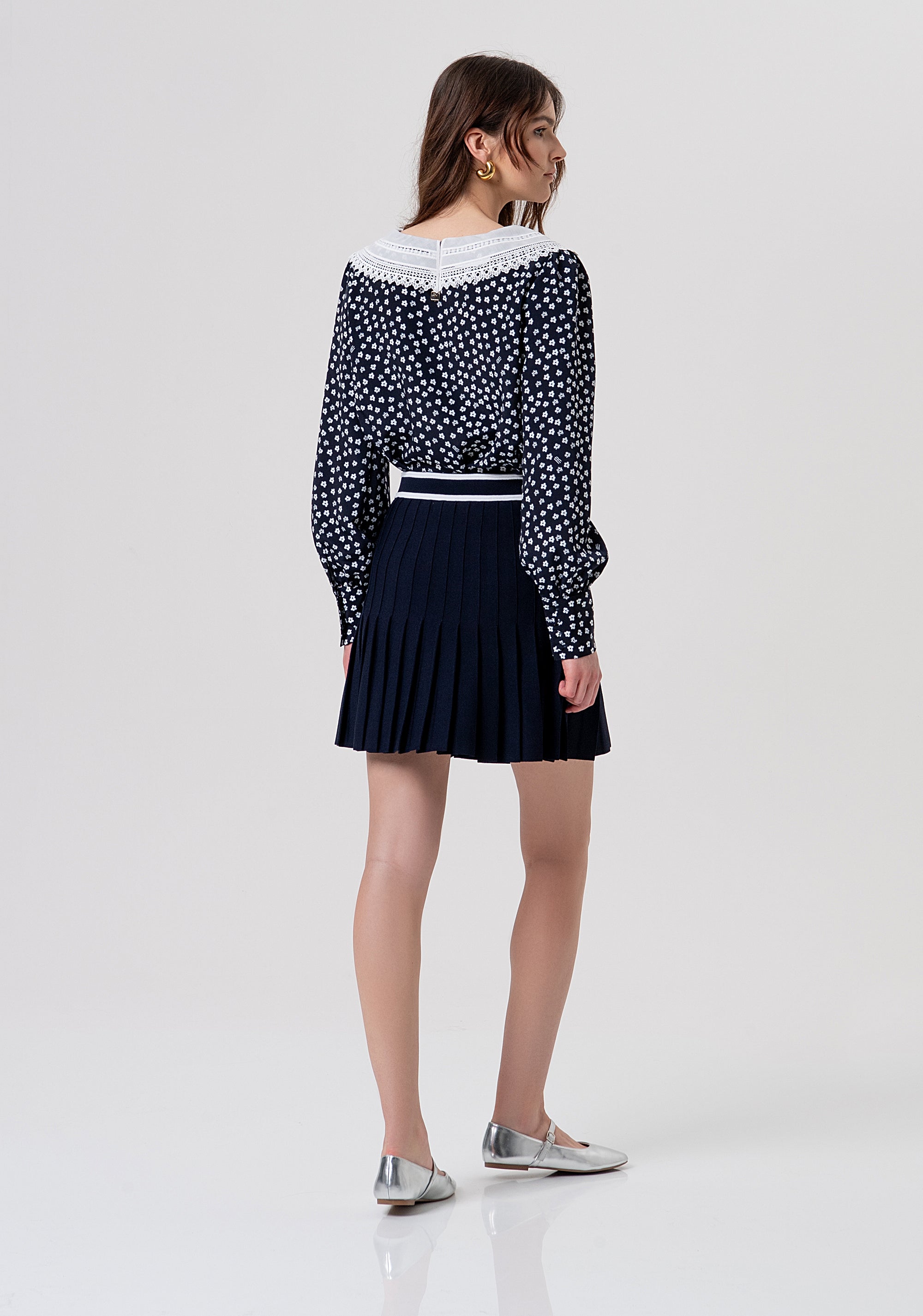 Knitted mini skirt flare with plissè effect Fracomina FR26SG4002K41601-968-3