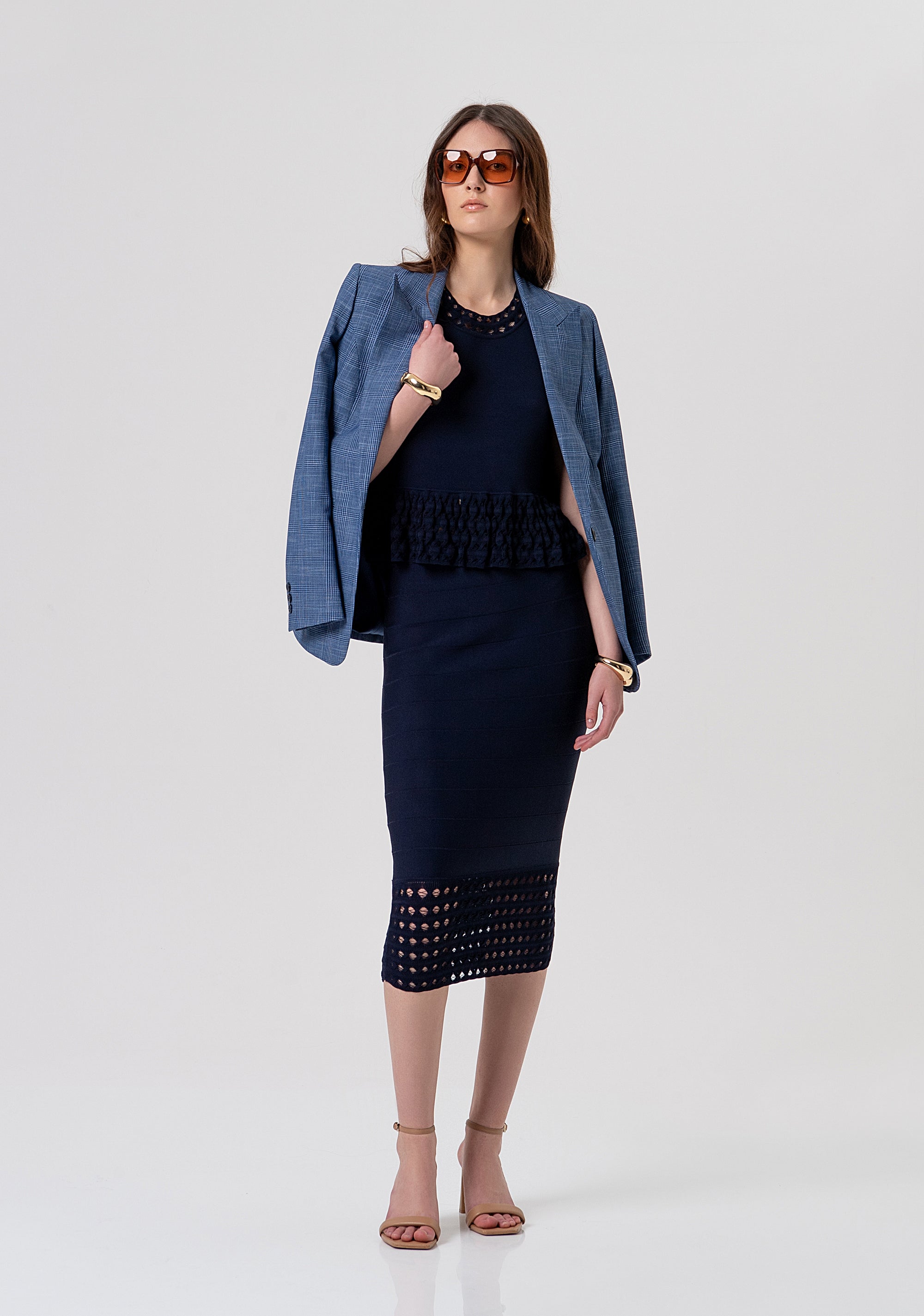 Midi Knit Skirt with Eyelet Hem Detail Fracomina FR26SG4003K52401-117-4