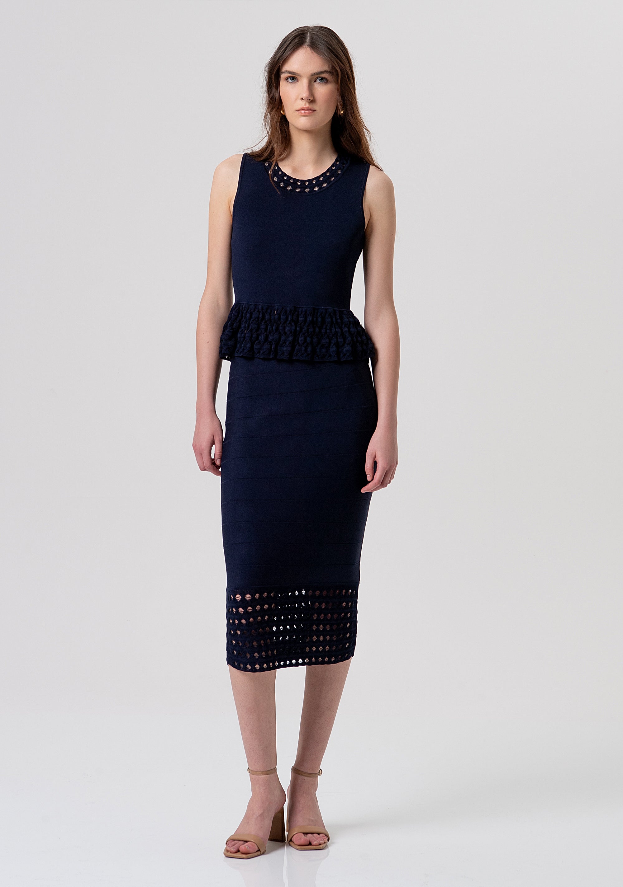 Midi Knit Skirt with Eyelet Hem Detail Fracomina FR26SG4003K52401-117