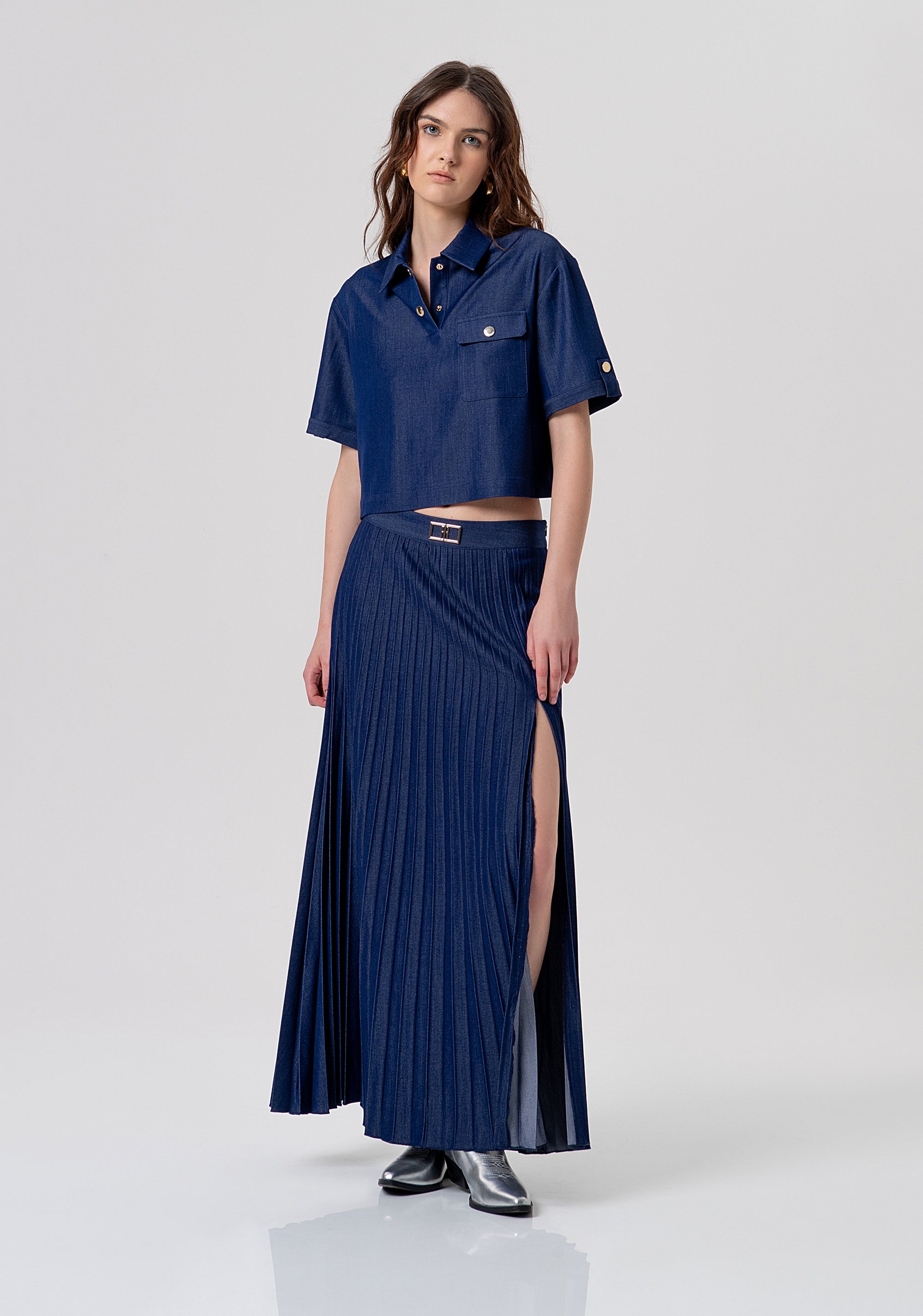 Long flare skirt with plissè effect Fracomina FR26SG5005D470F9-117-1