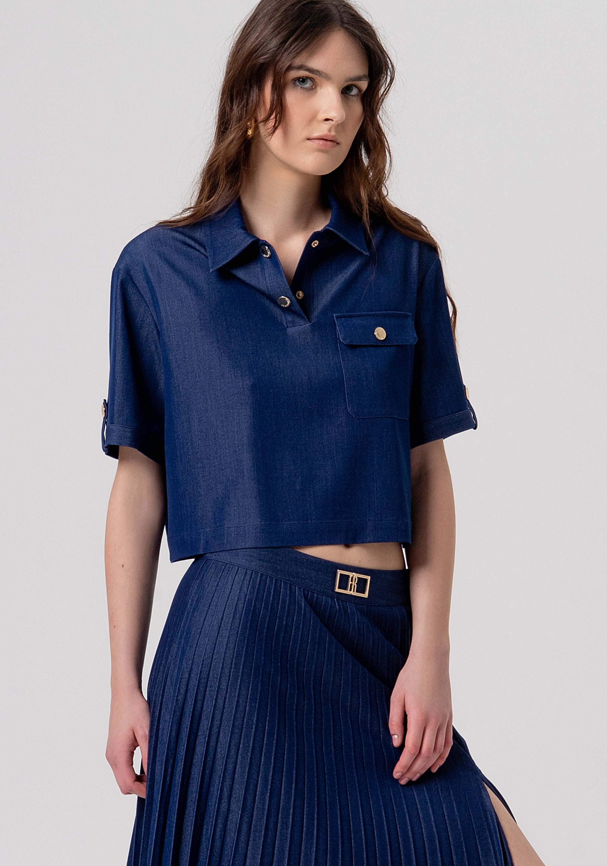 Long flare skirt with plissè effect Fracomina FR26SG5005D470F9-117-2