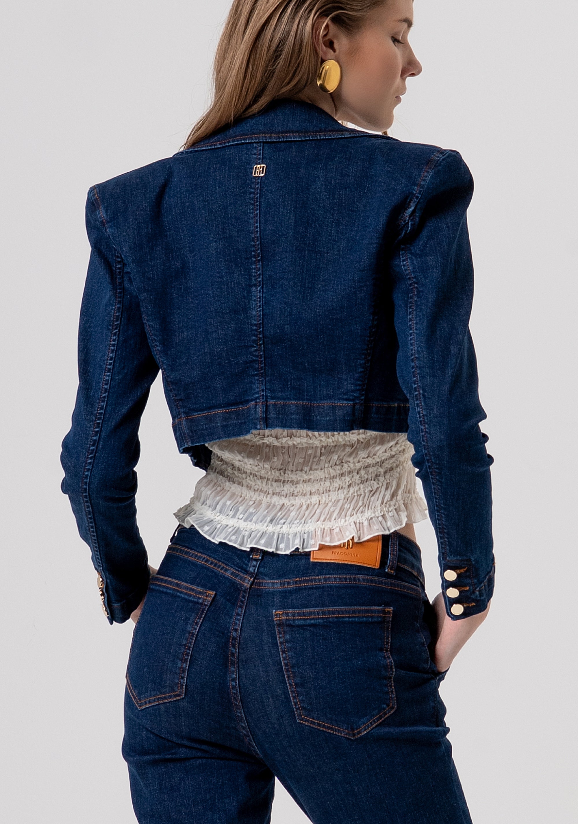 Cropped Denim Blazer with Structured Shoulders Fracomina FR26SJ1016D46093-L23-3