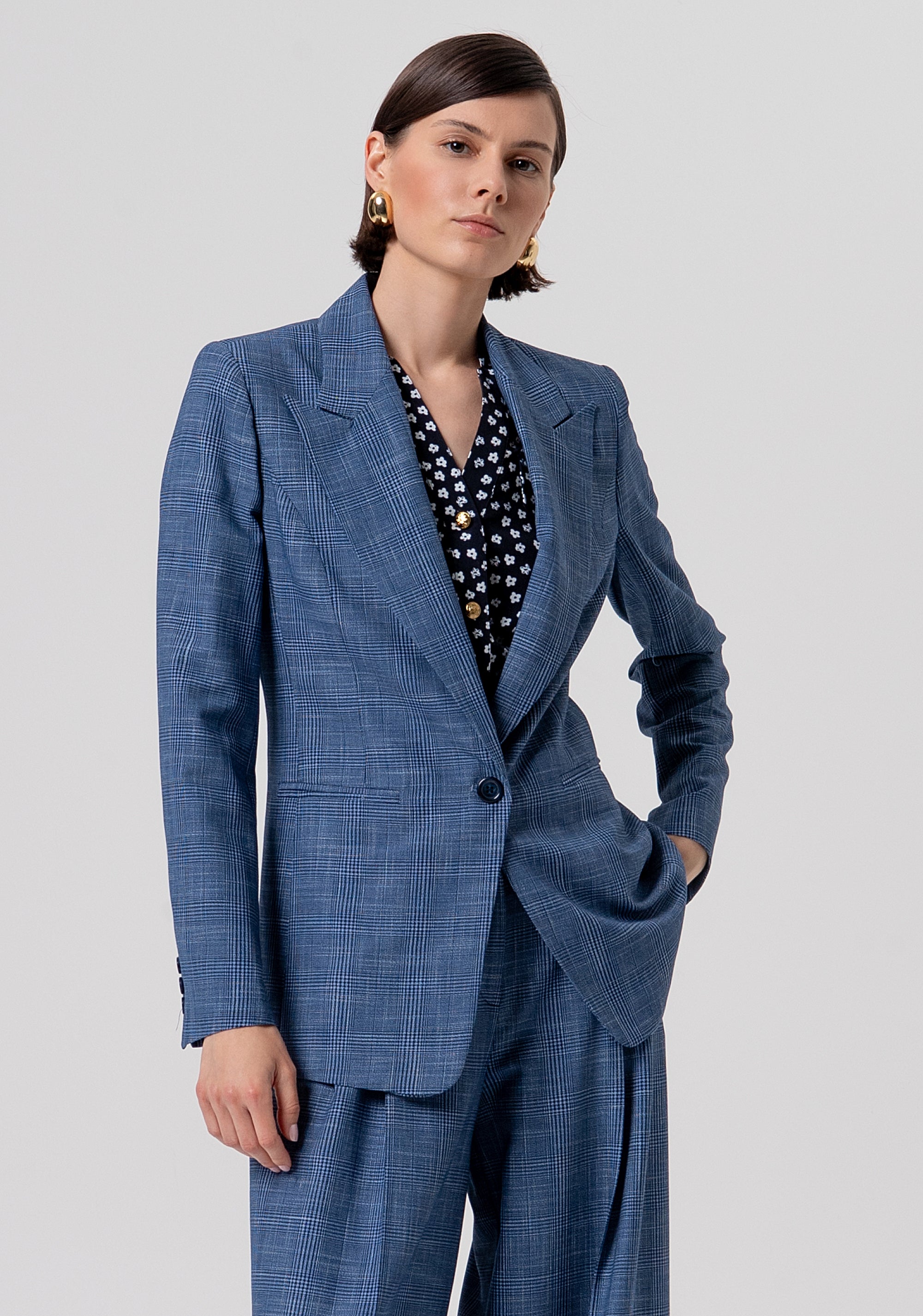 Blazer jacket regular fit single breasted with Prince of Wales pattern Fracomina FR26SJ2001W645O2-166-1