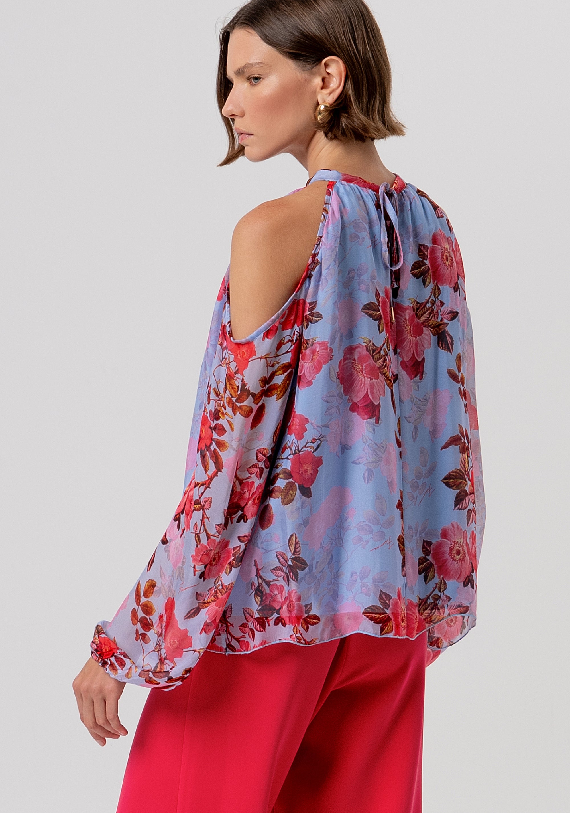 Top regular fit made in soft fabric with silk and flowery print Fracomina FR26ST1011W774R8-M27-3