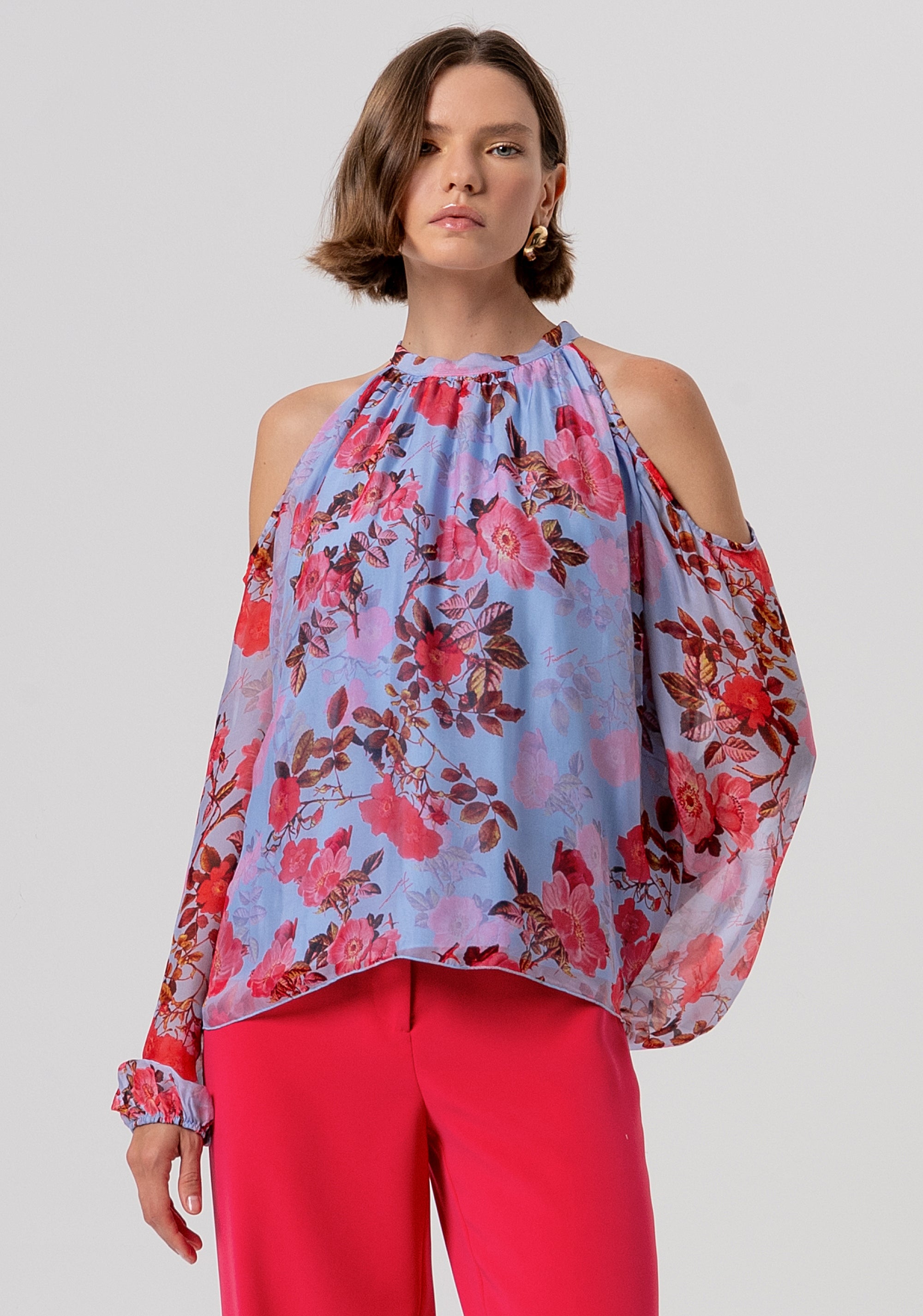 Top regular fit made in soft fabric with silk and flowery print Fracomina FR26ST1011W774R8-M27