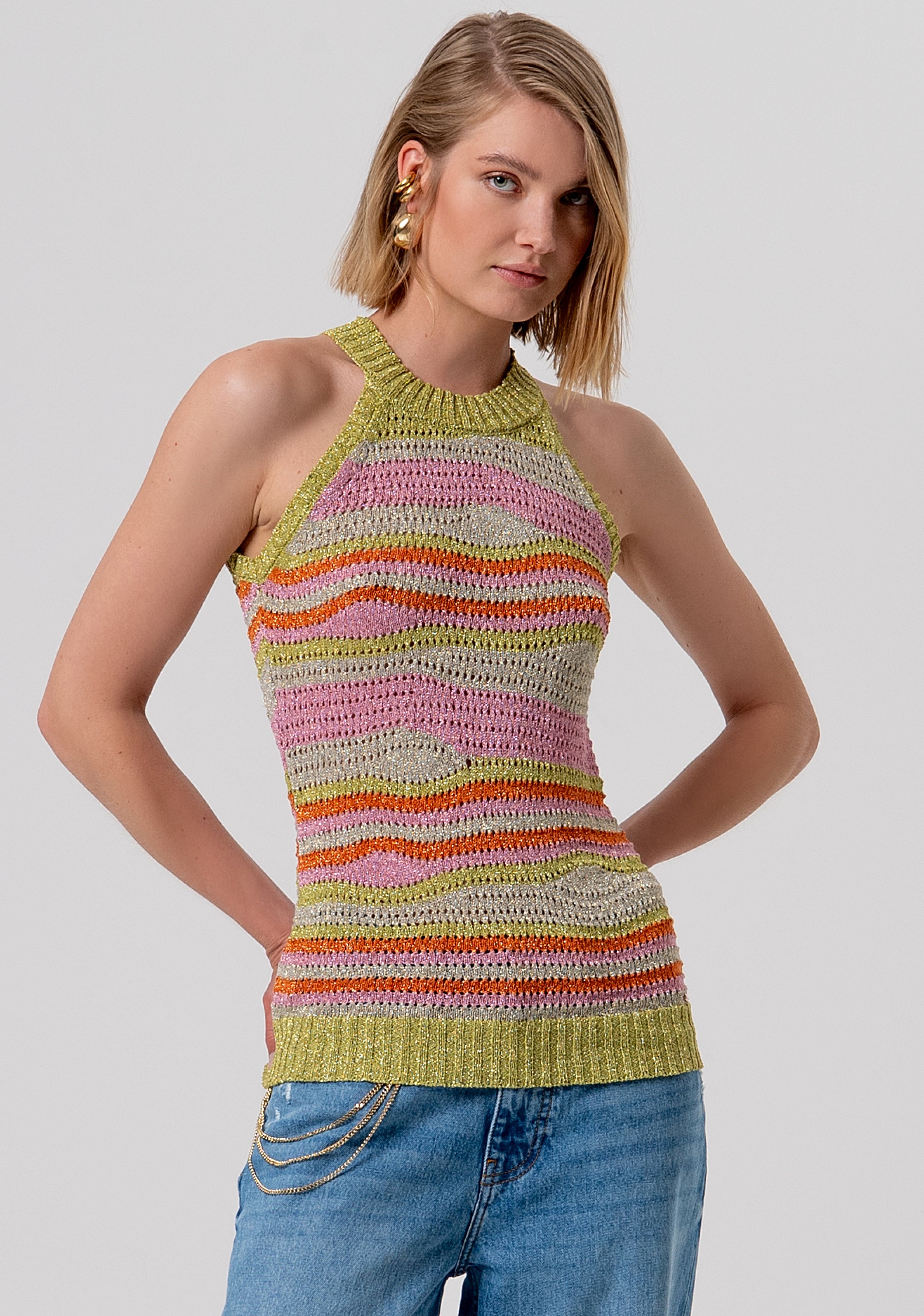 Knitted tank top slim fit with stripes Fracomina FR26ST4020K432Q7-210-1