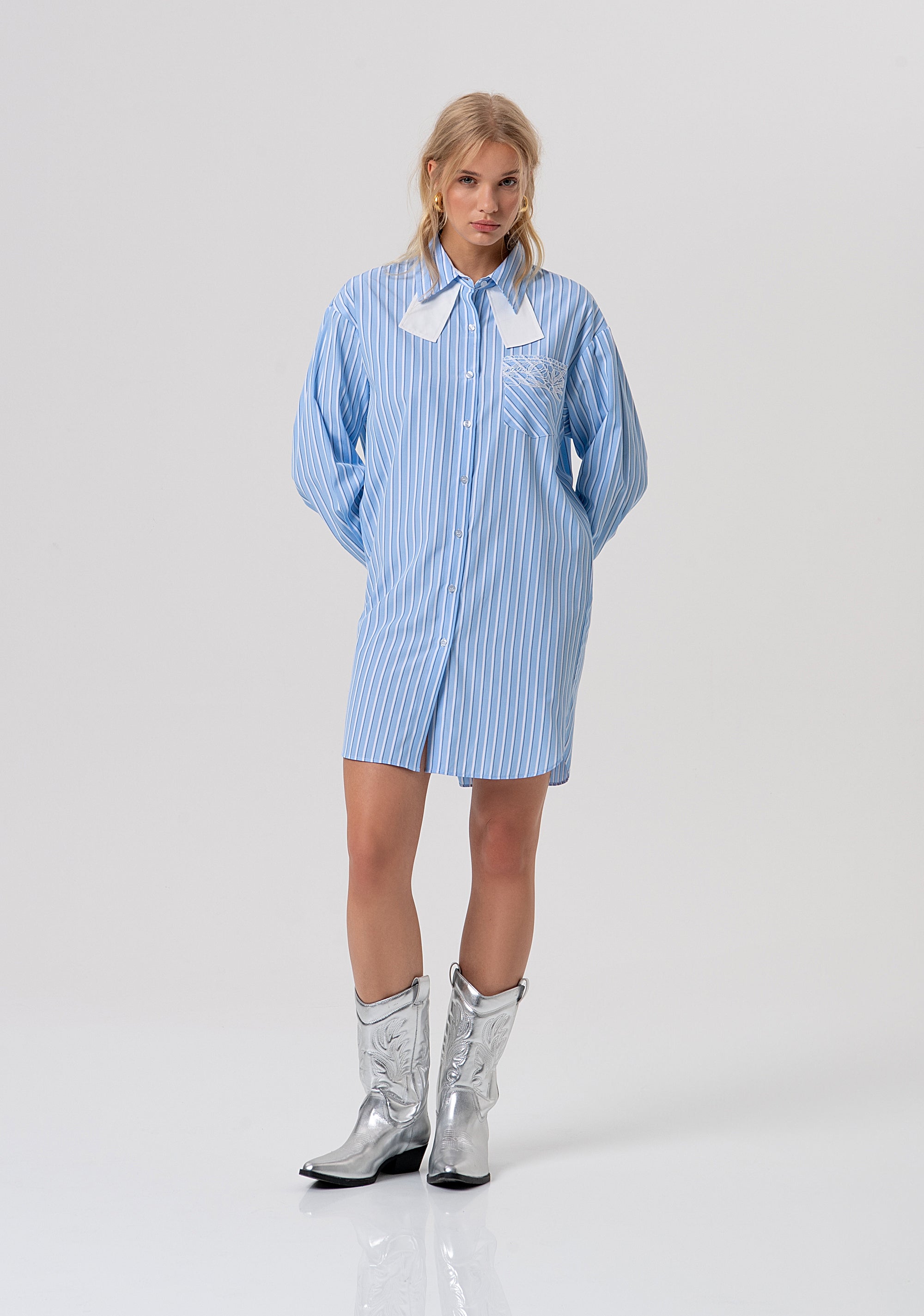 Long shirt over fit with stripes Fracomina FR26ST6029W827N8-I24-1