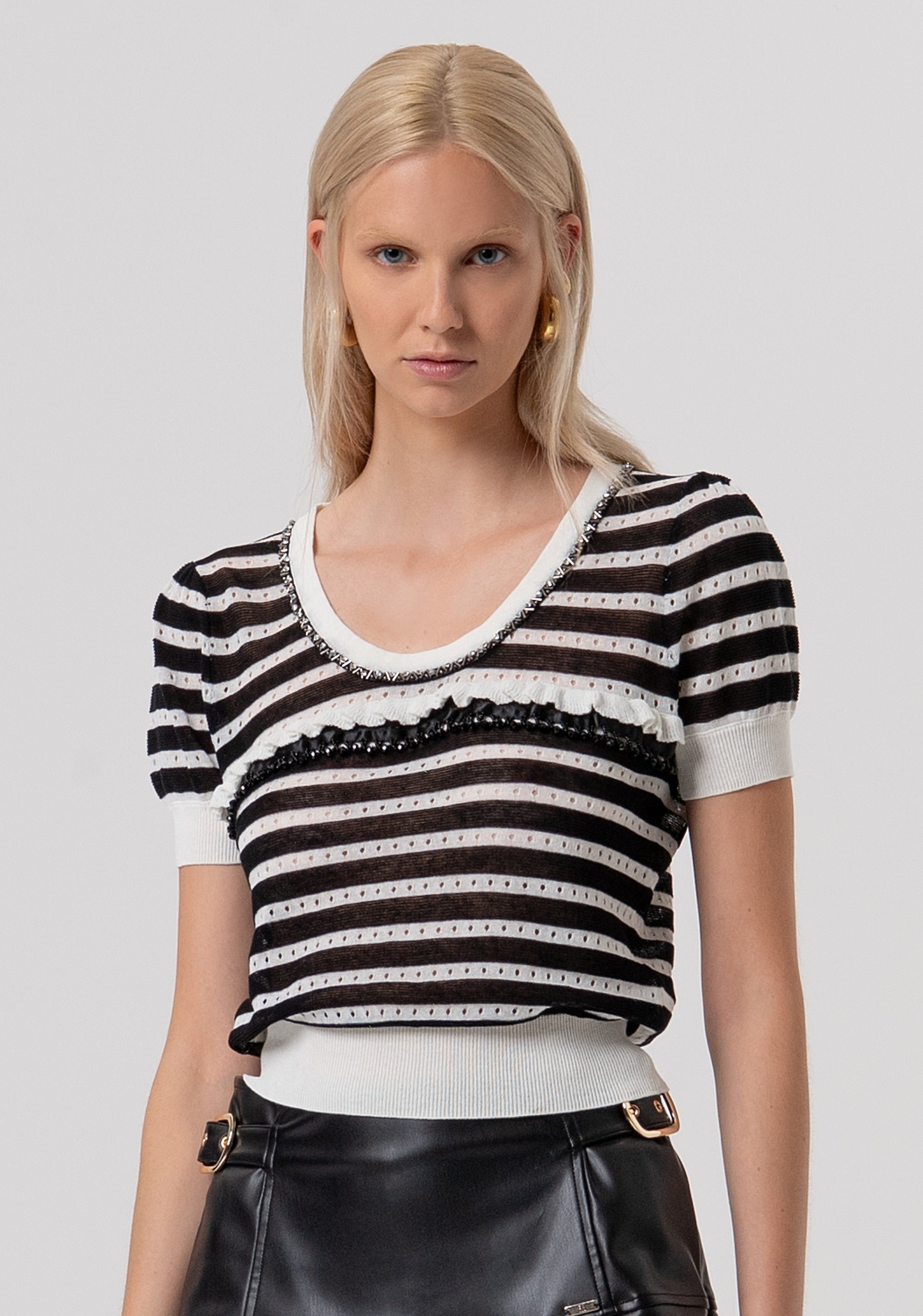 Knitwear slim fit with openwork with stripes Fracomina FR26ST7019K408N8-108-1