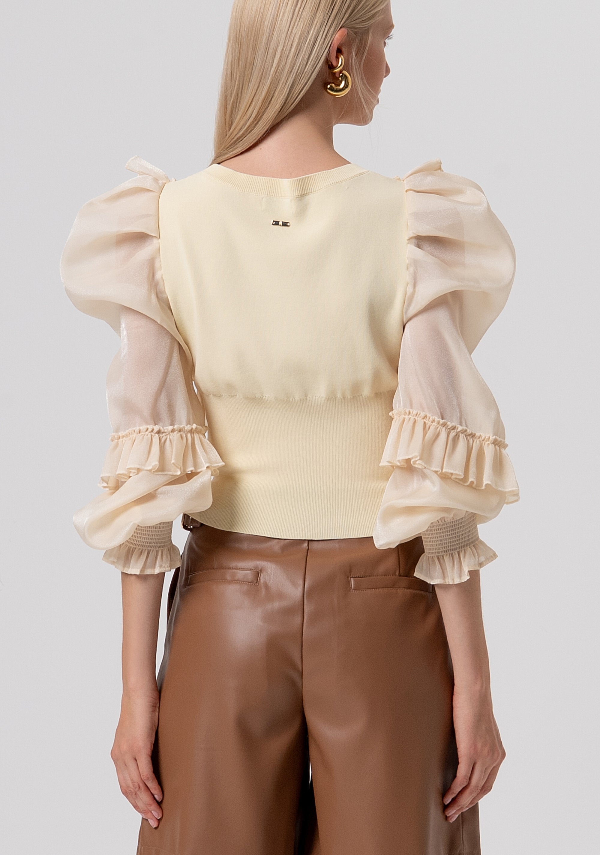 Cardigan slim fit with frills made in georgette Fracomina FR26ST8015K41601-B59-3