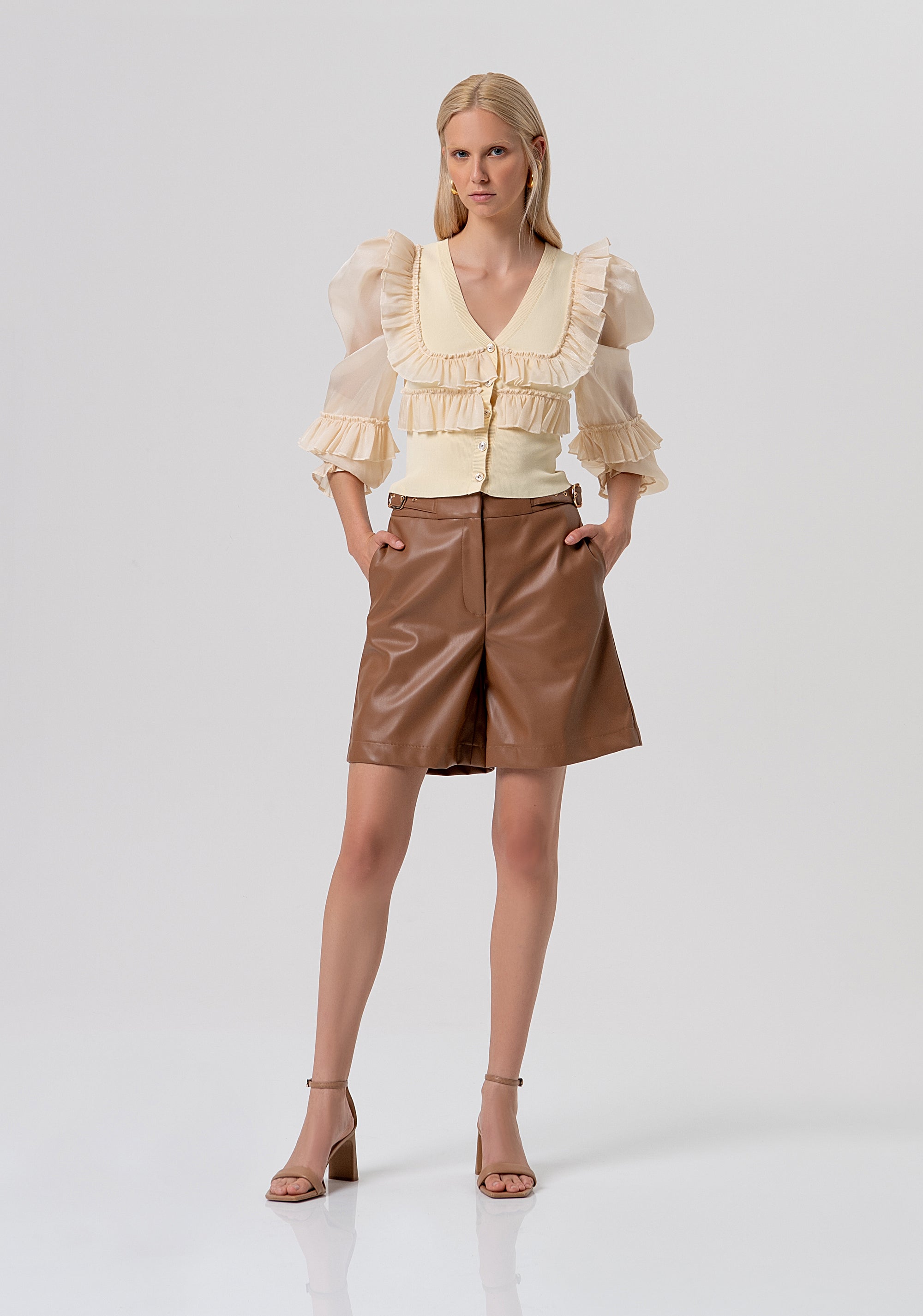 Cardigan slim fit with frills made in georgette Fracomina FR26ST8015K41601-B59-4