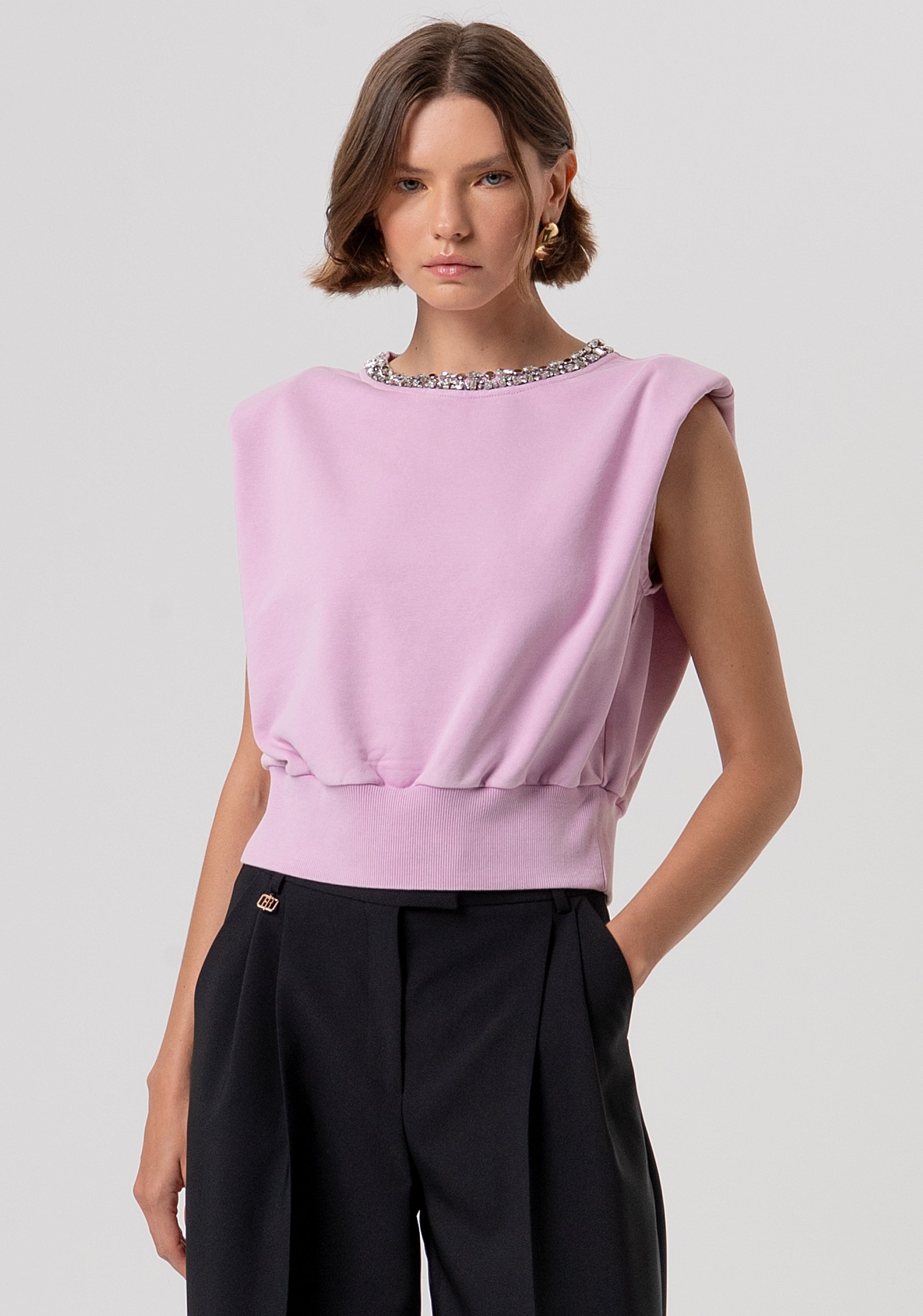 Sleeveless sweater with shiny stones Fracomina FR26ST9006F40901-M34-1