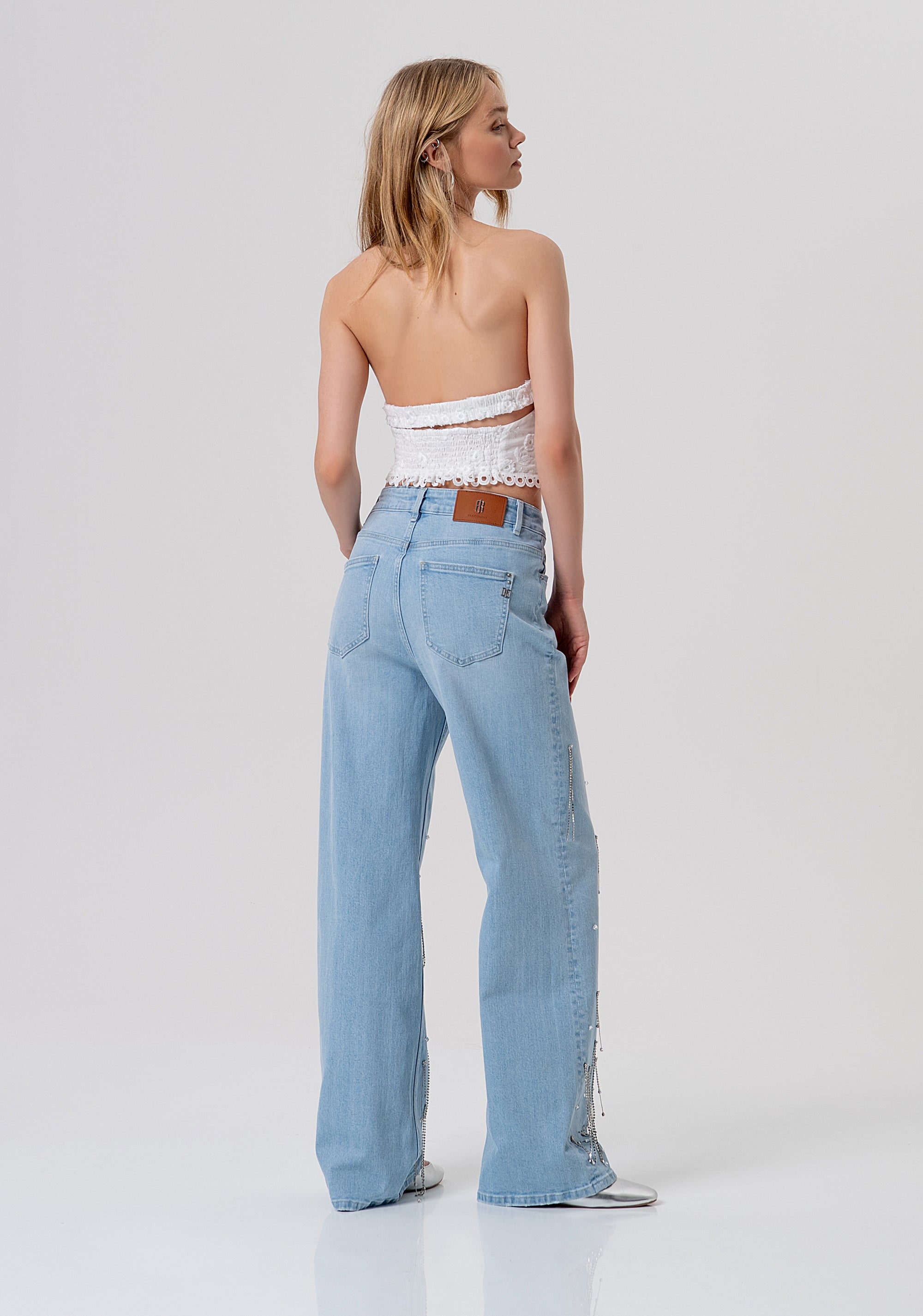 Jeans flare wide leg made in denim with light wash Fracomina FR26SV2008D40103-062-3