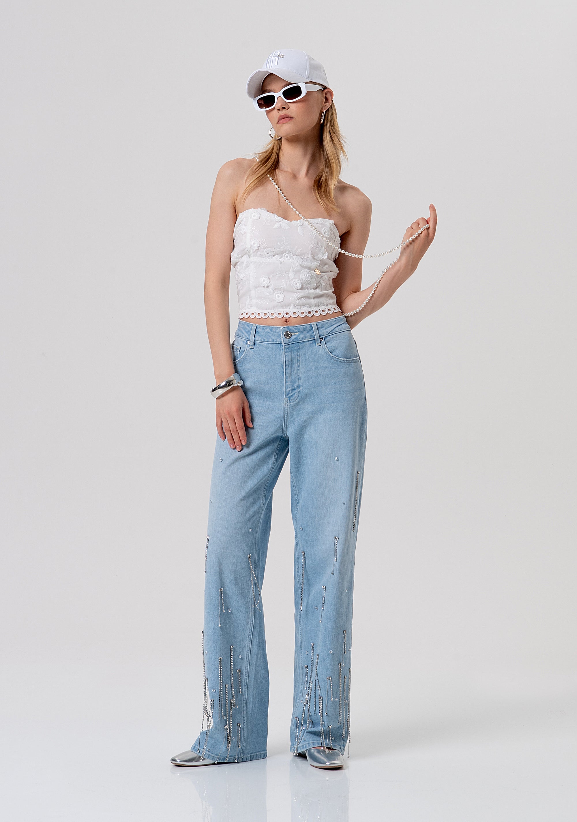 Jeans flare wide leg made in denim with light wash Fracomina FR26SV2008D40103-062-4