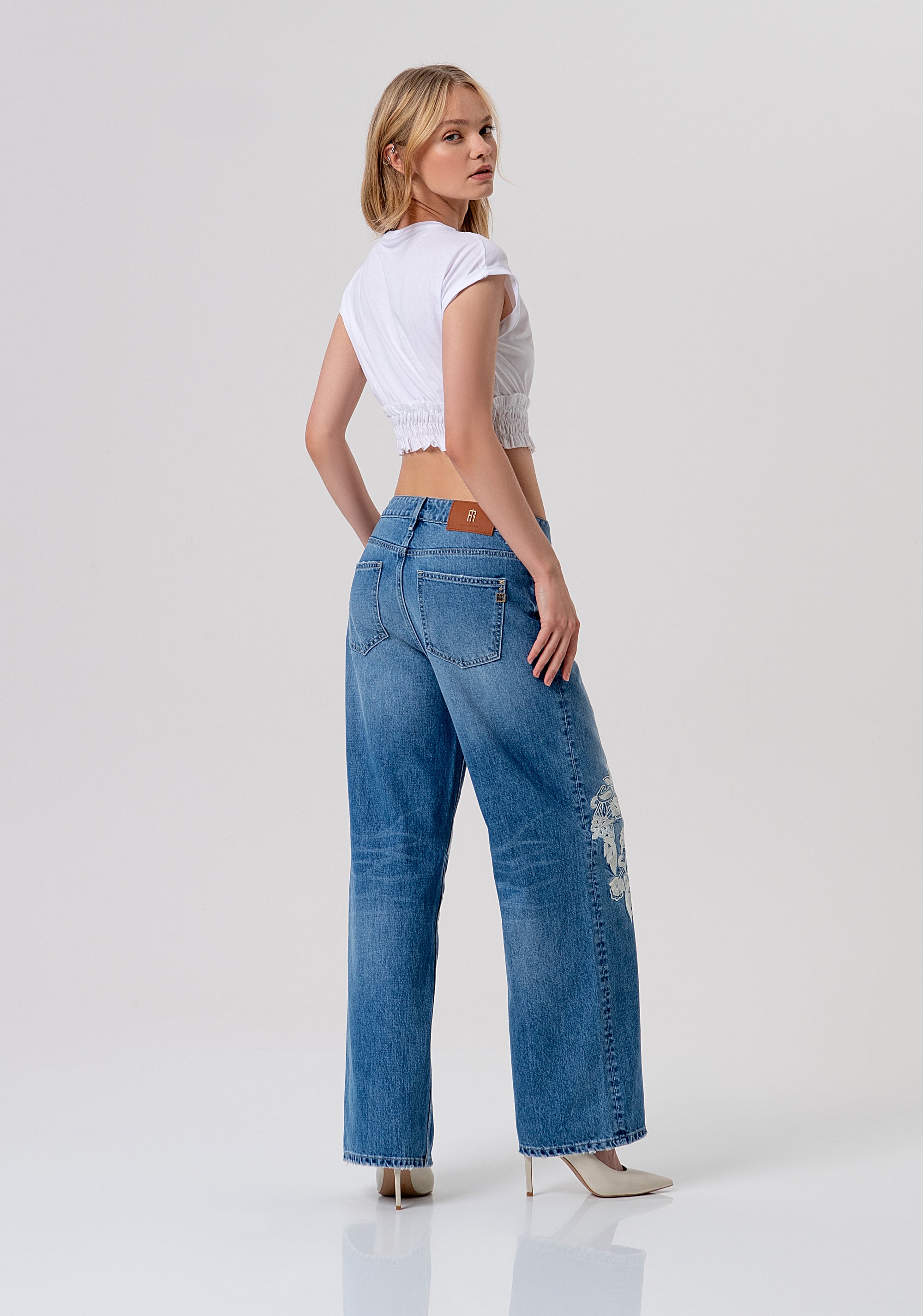 Jeans flare wide leg made in denim with middle wash Fracomina FR26SV2008D419E5-258-3