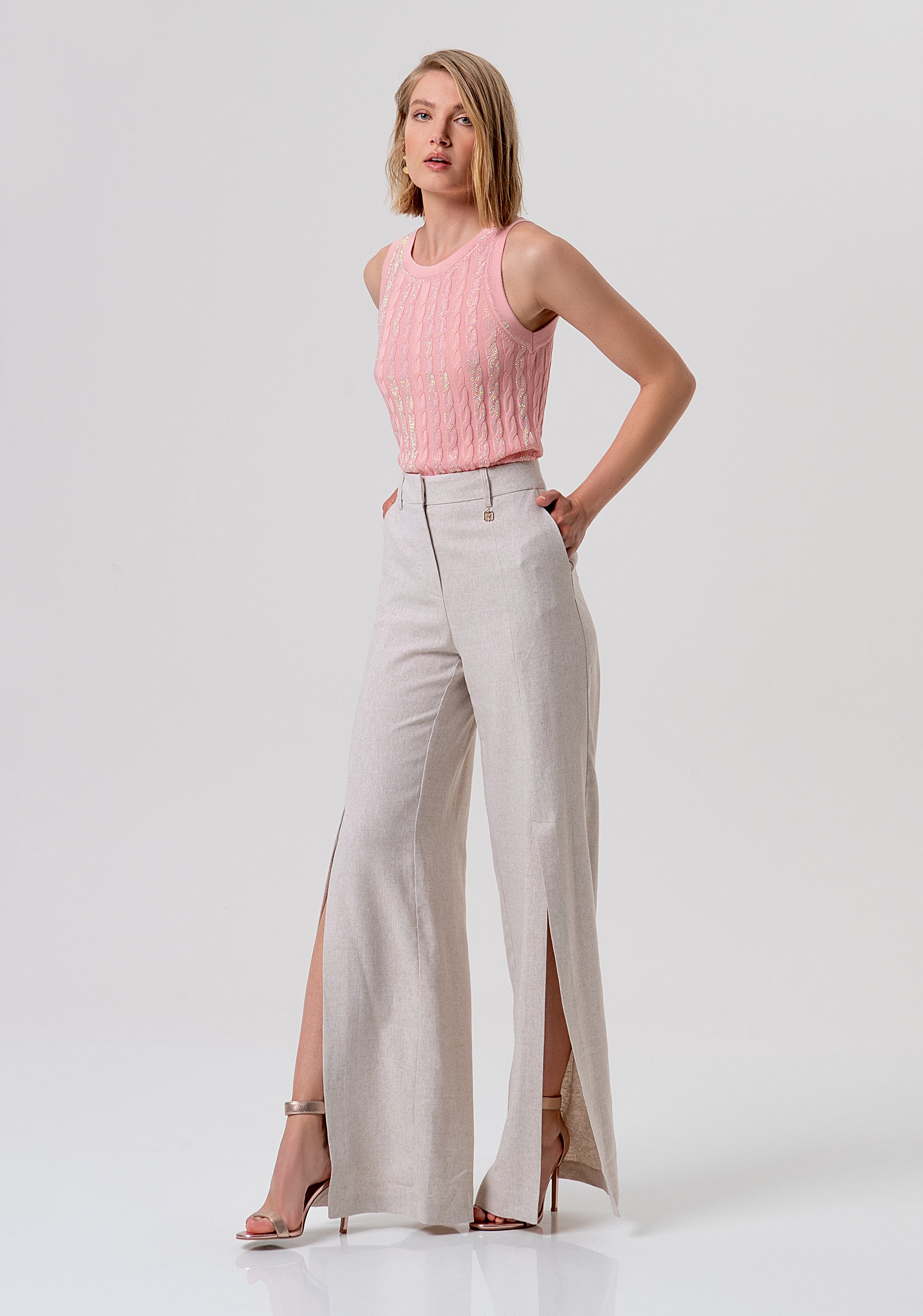 Palazzo pant flare made in cotton and linen Fracomina FR26SV3012W67101-251-1