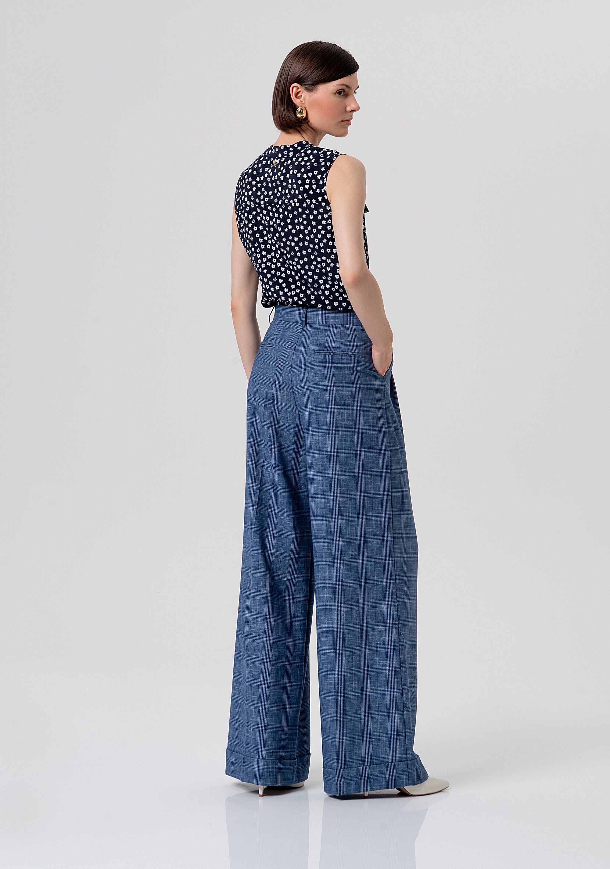 Palazzo pant flare made in Prince of Wales fabric Fracomina FR26SV3032W645O2-166-4