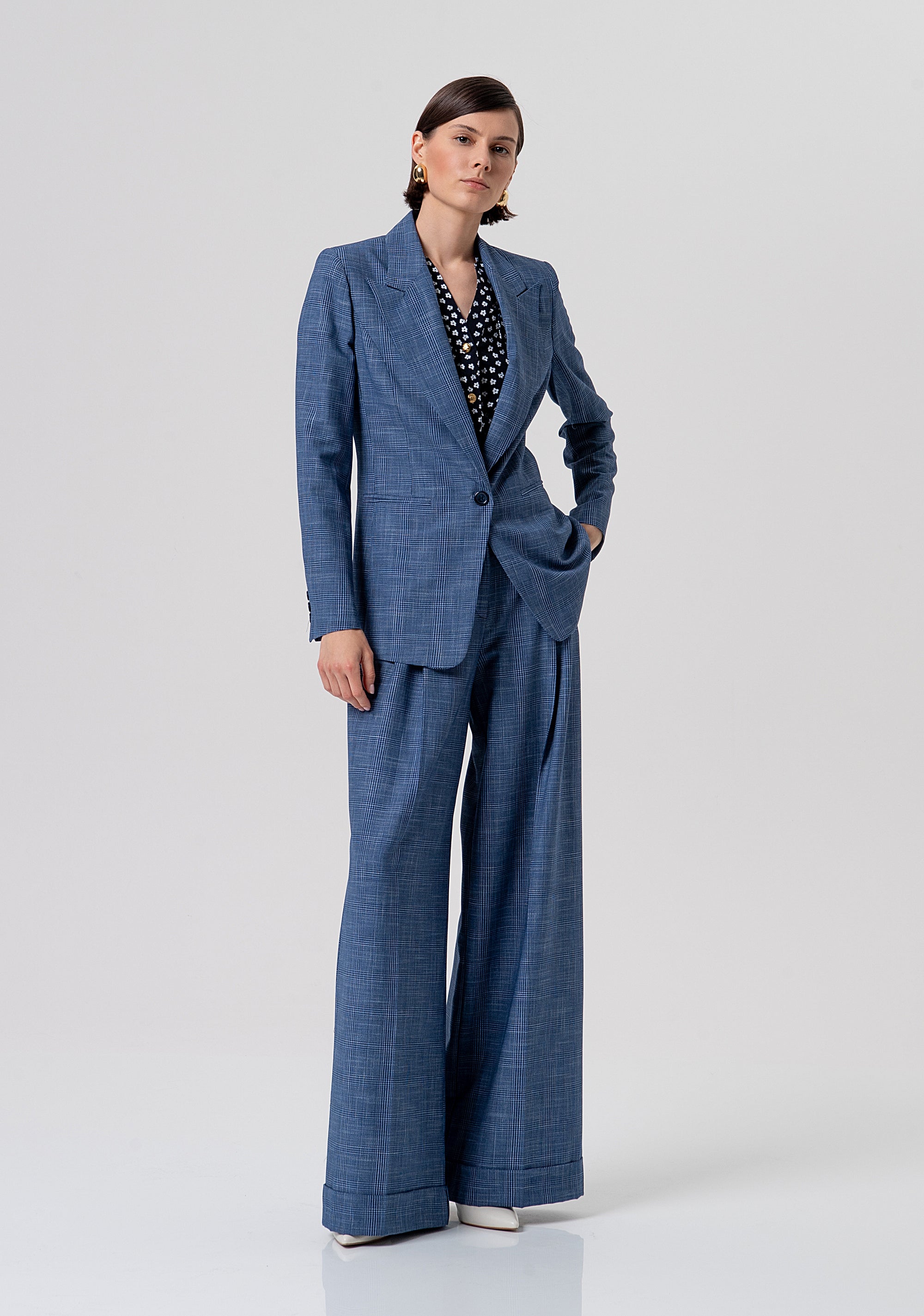 Palazzo pant flare made in Prince of Wales fabric Fracomina FR26SV3032W645O2-166-5