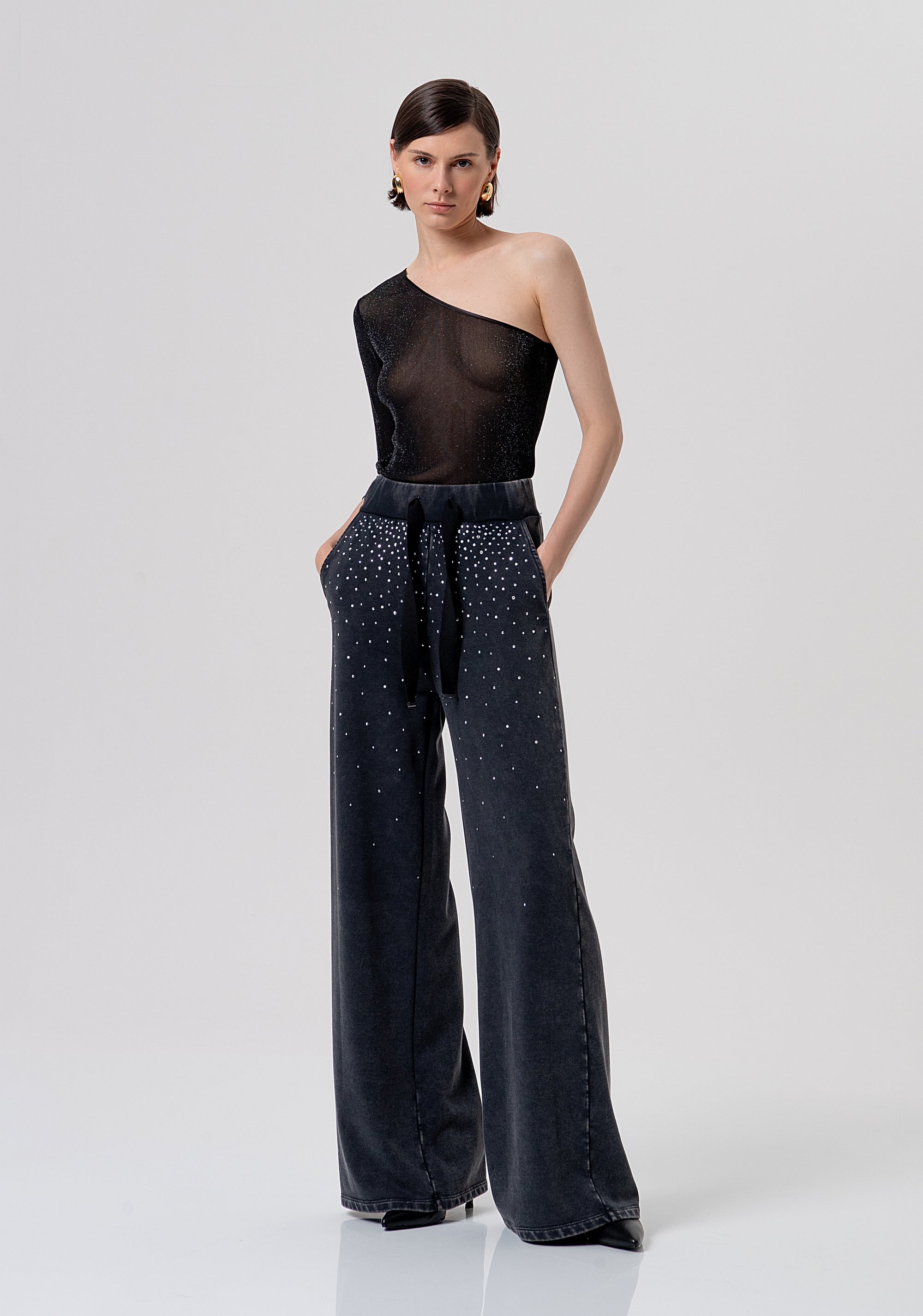 Palazzo pant flare made in fleece with used wash Fracomina FR26SV3033F40901-M30-1