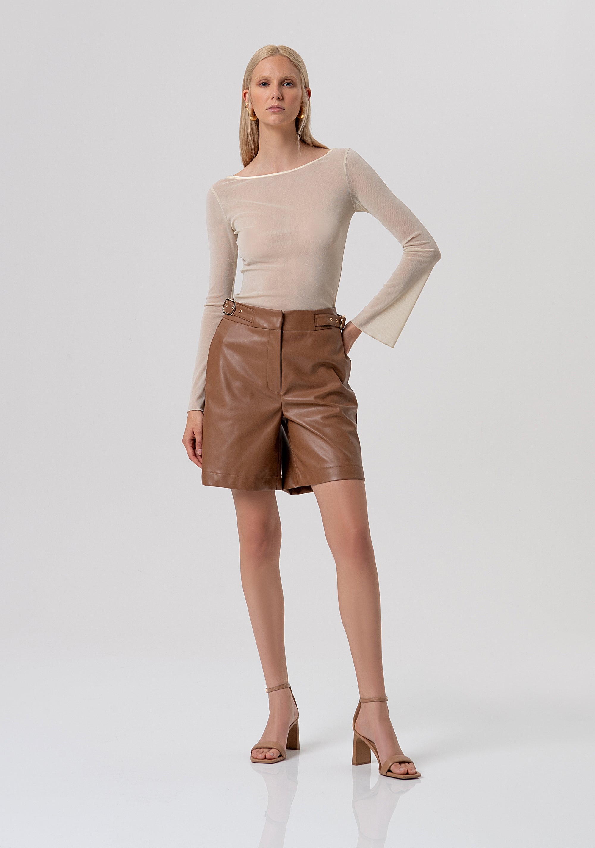 Short pant flare with buckles at the sides Fracomina FR26SV6011P41101-M07-1