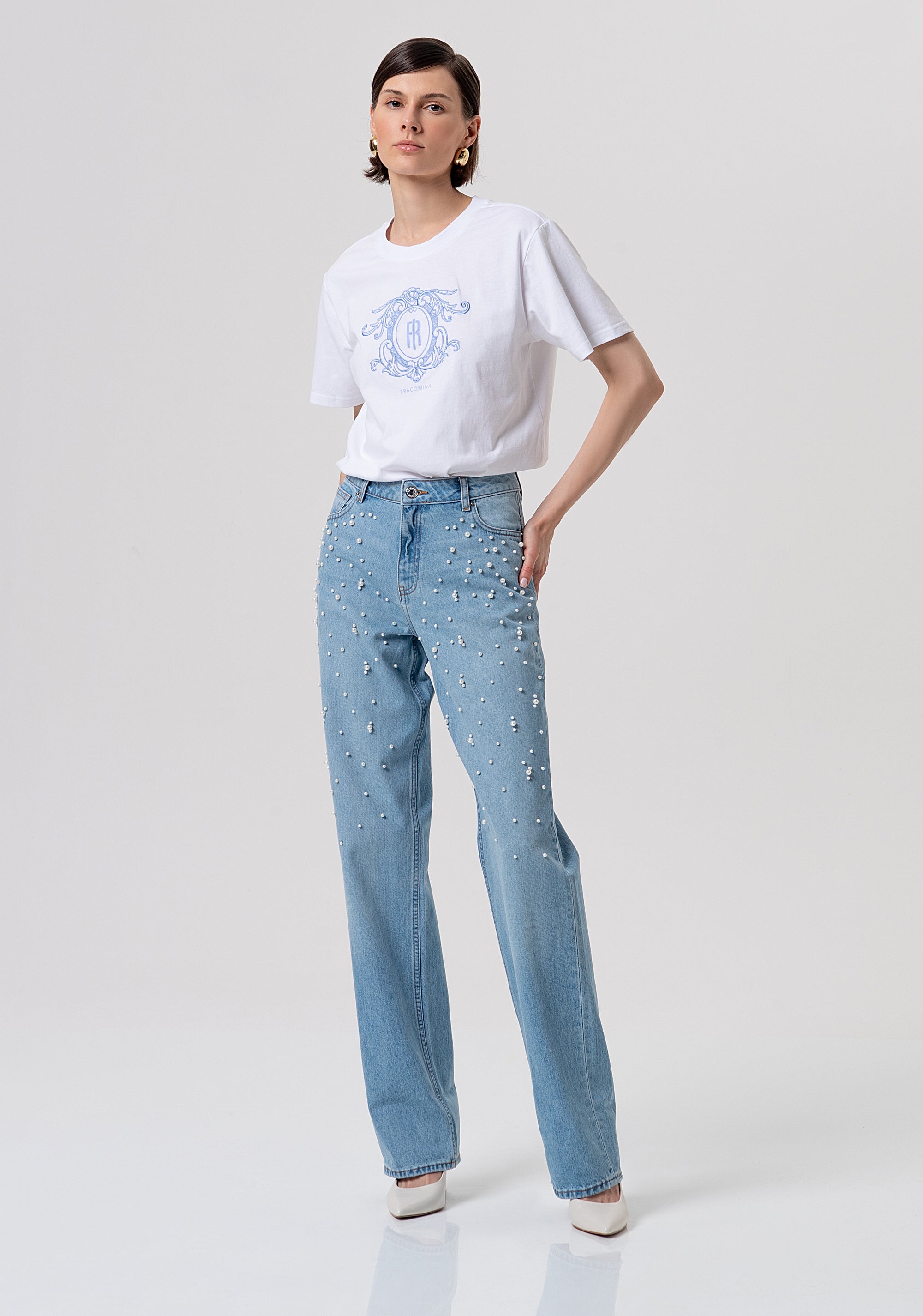 Jeans flare with push-up effect made in denim with light wash Fracomina FR26SV8050D47103-062-1