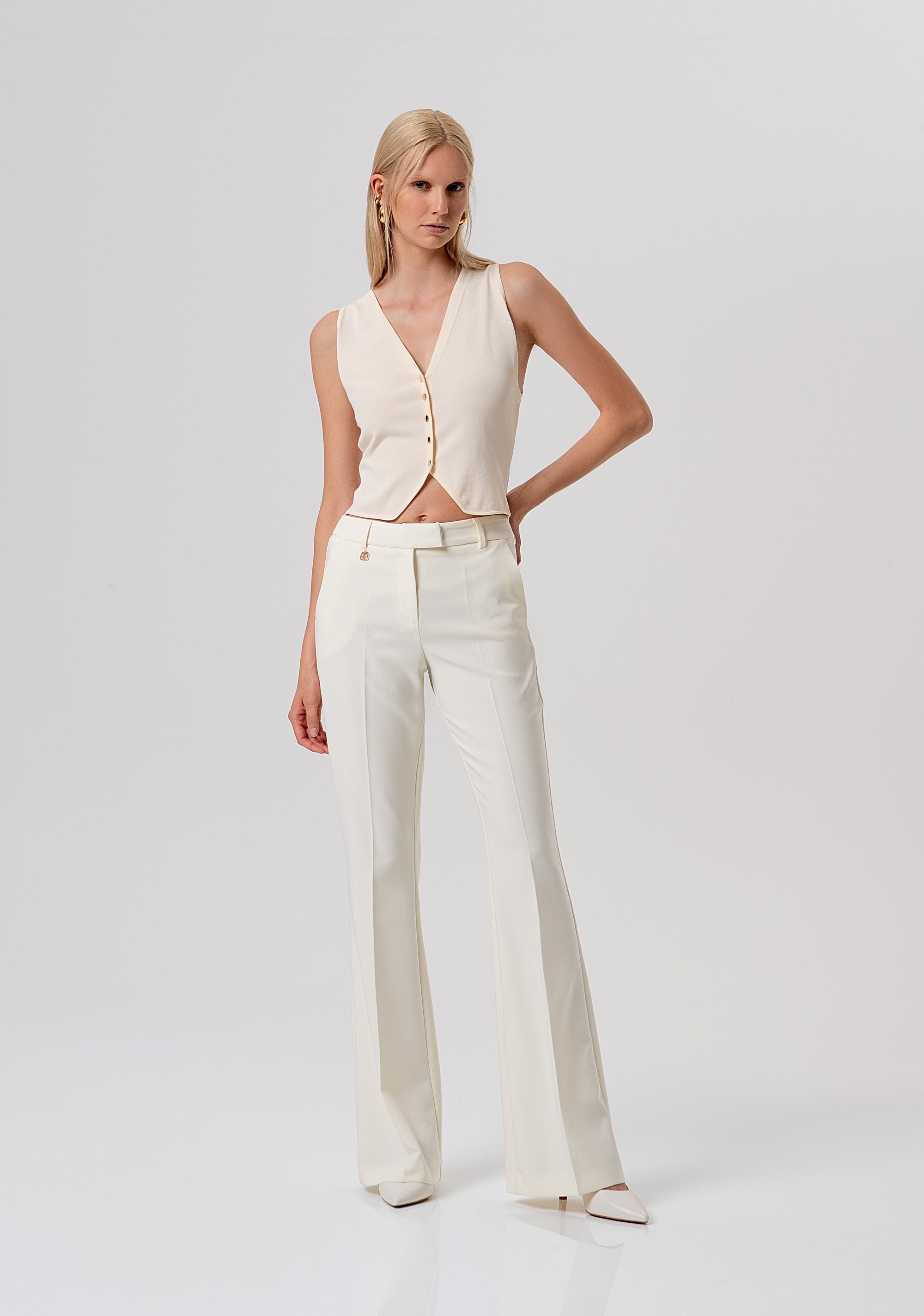 Tailored Flare Trousers with Metallic Logo Detail Fracomina FR26SVA004W42901-B59