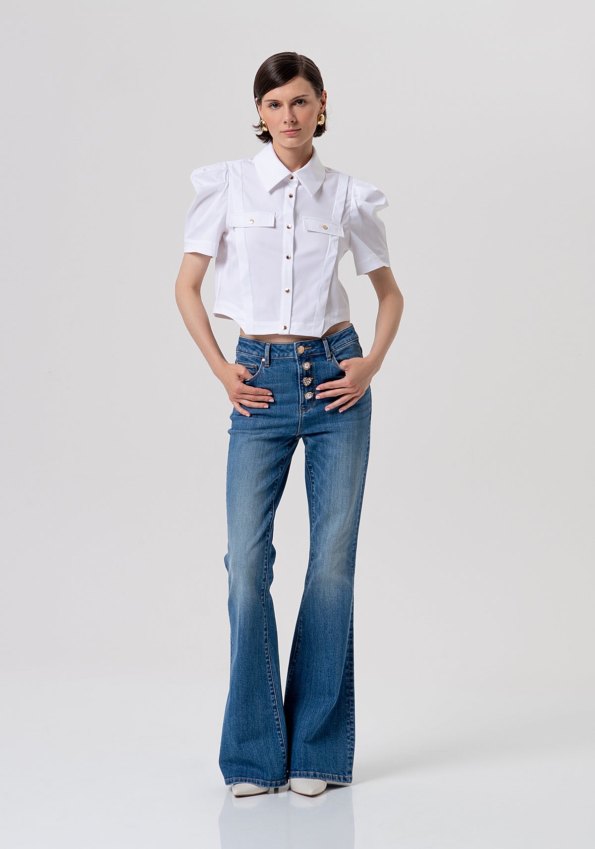 Jeans bootcut made in denim with vintage wash FR26SVA012D40102 
