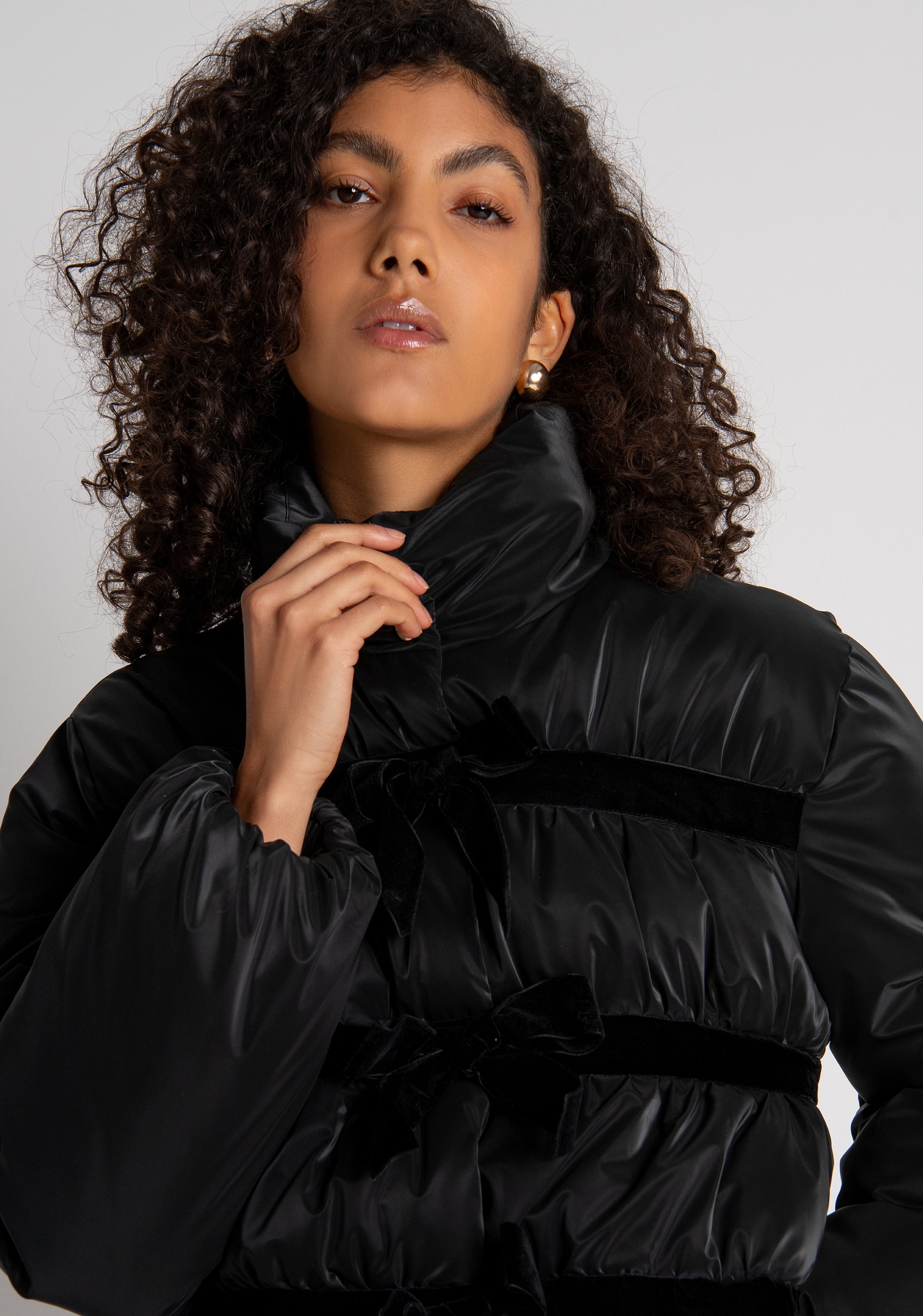 Padded jacket regular fit with bows made in velvet Fracomina FR26WC3003O45801-053-2
