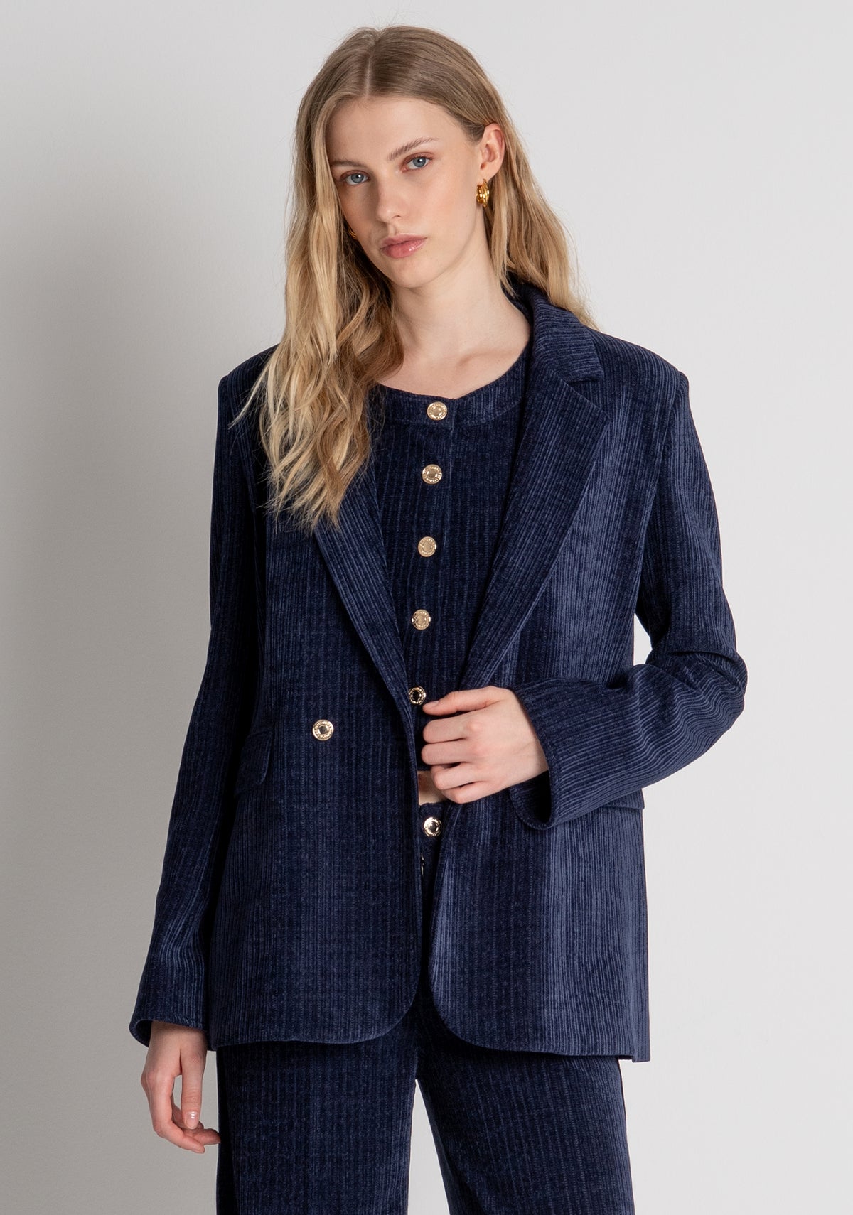 Long blazer jacket regular fit single breasted made in velvet Fracomina FR26WJ3017W59601-117-2